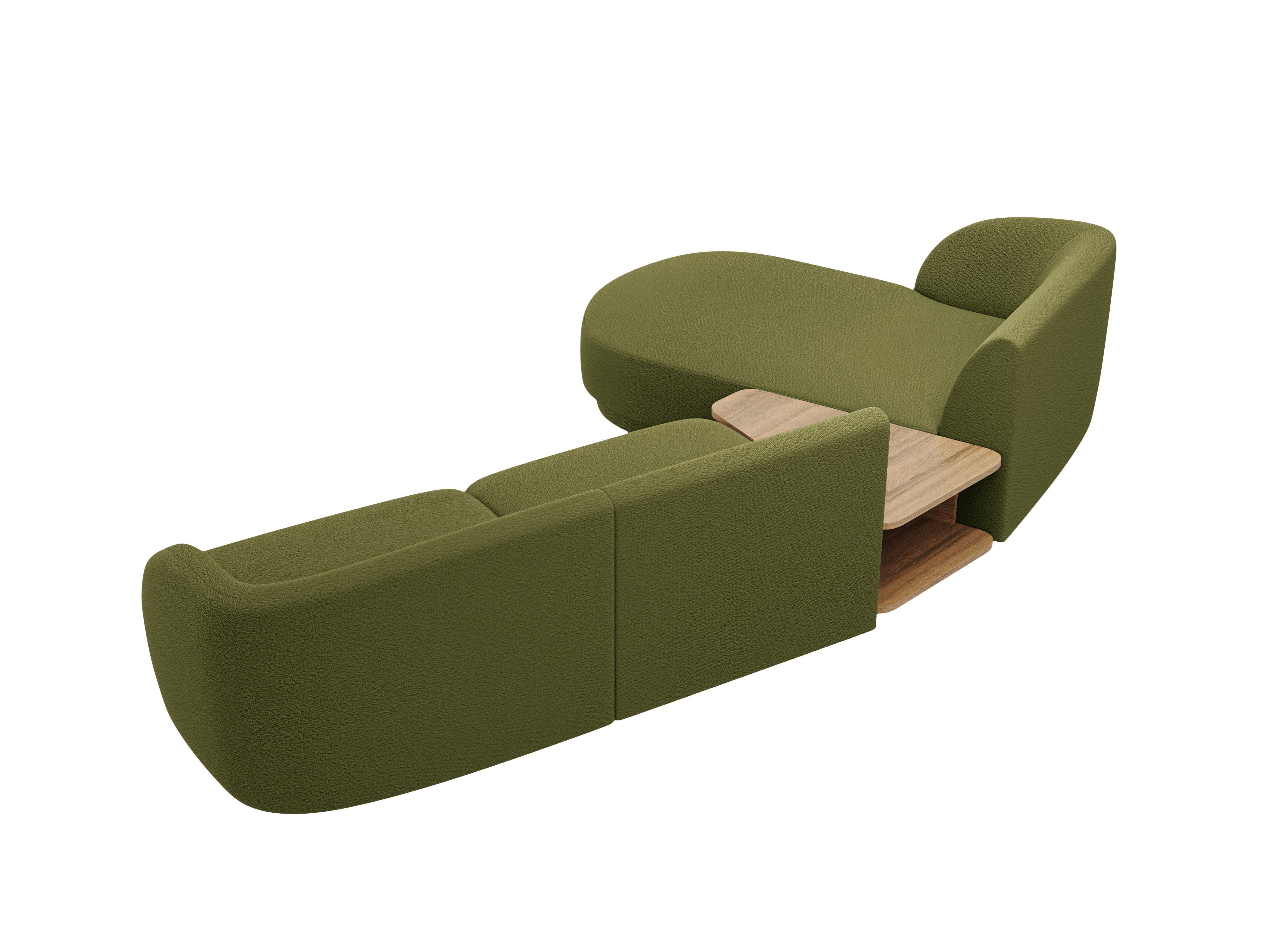 Modulares Ecksofa mit Tisch, 3-Sitzer, links, MILEY, grüne Boucle