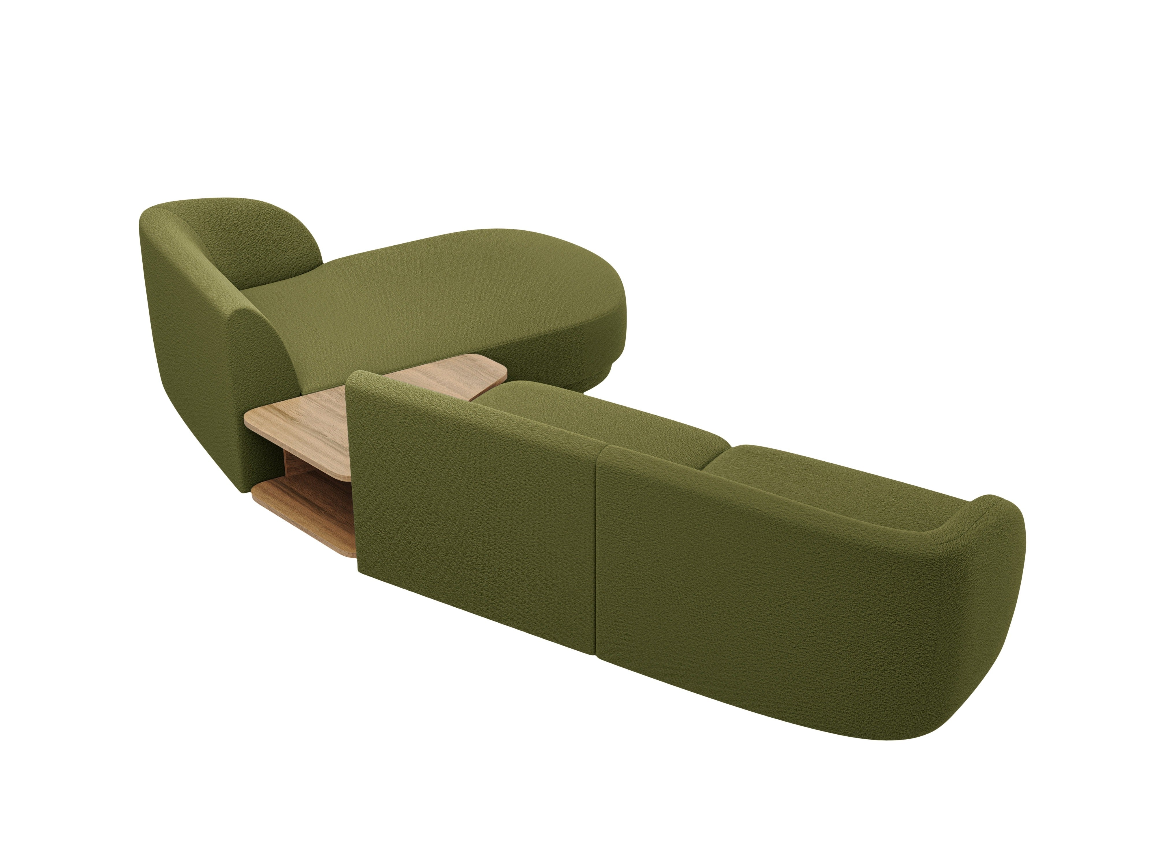 Modular corner sofa with table 3-seater right-facing MILEY green boucle