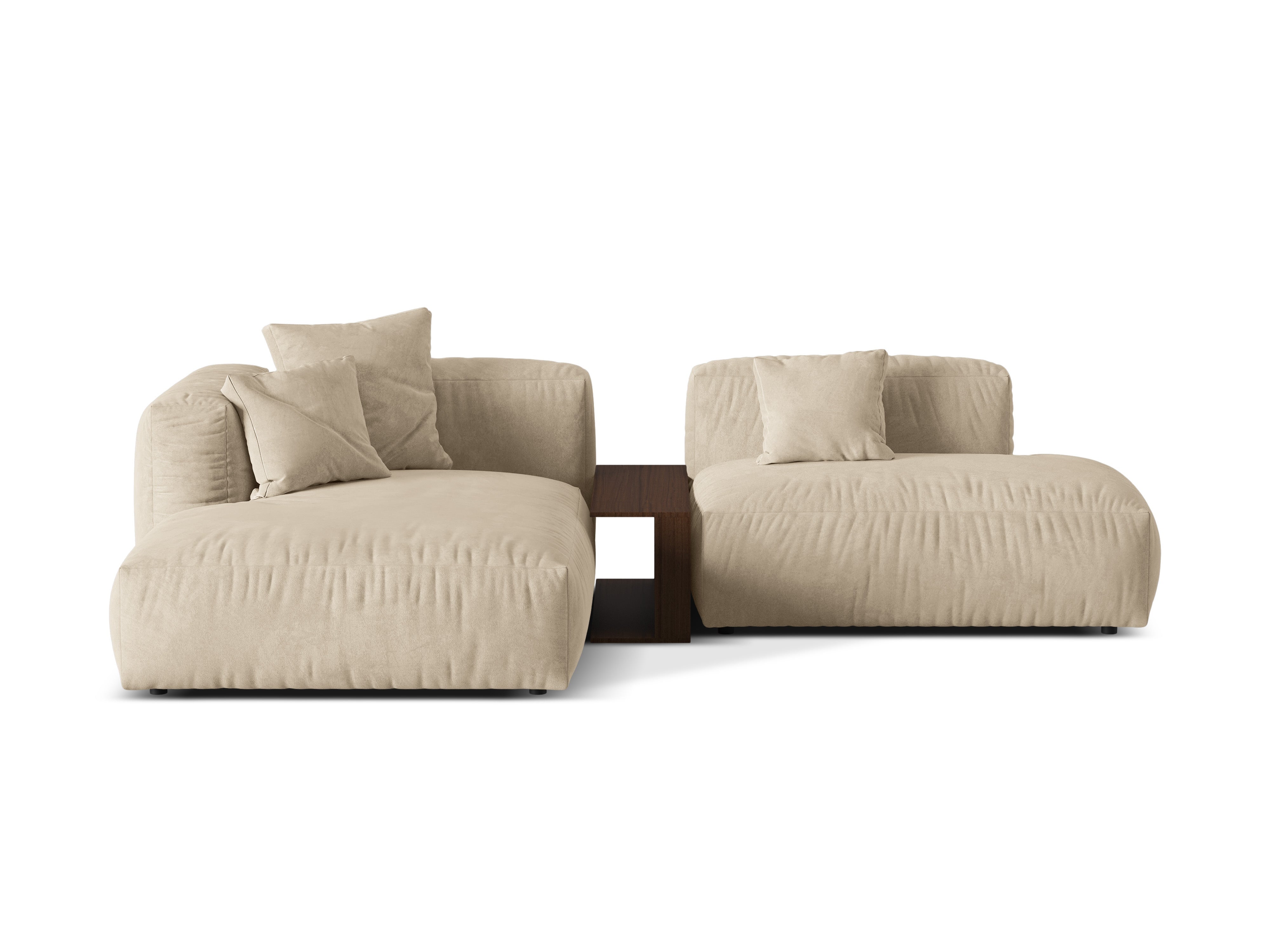 Left -handed velvet corner with a light beige Martin table