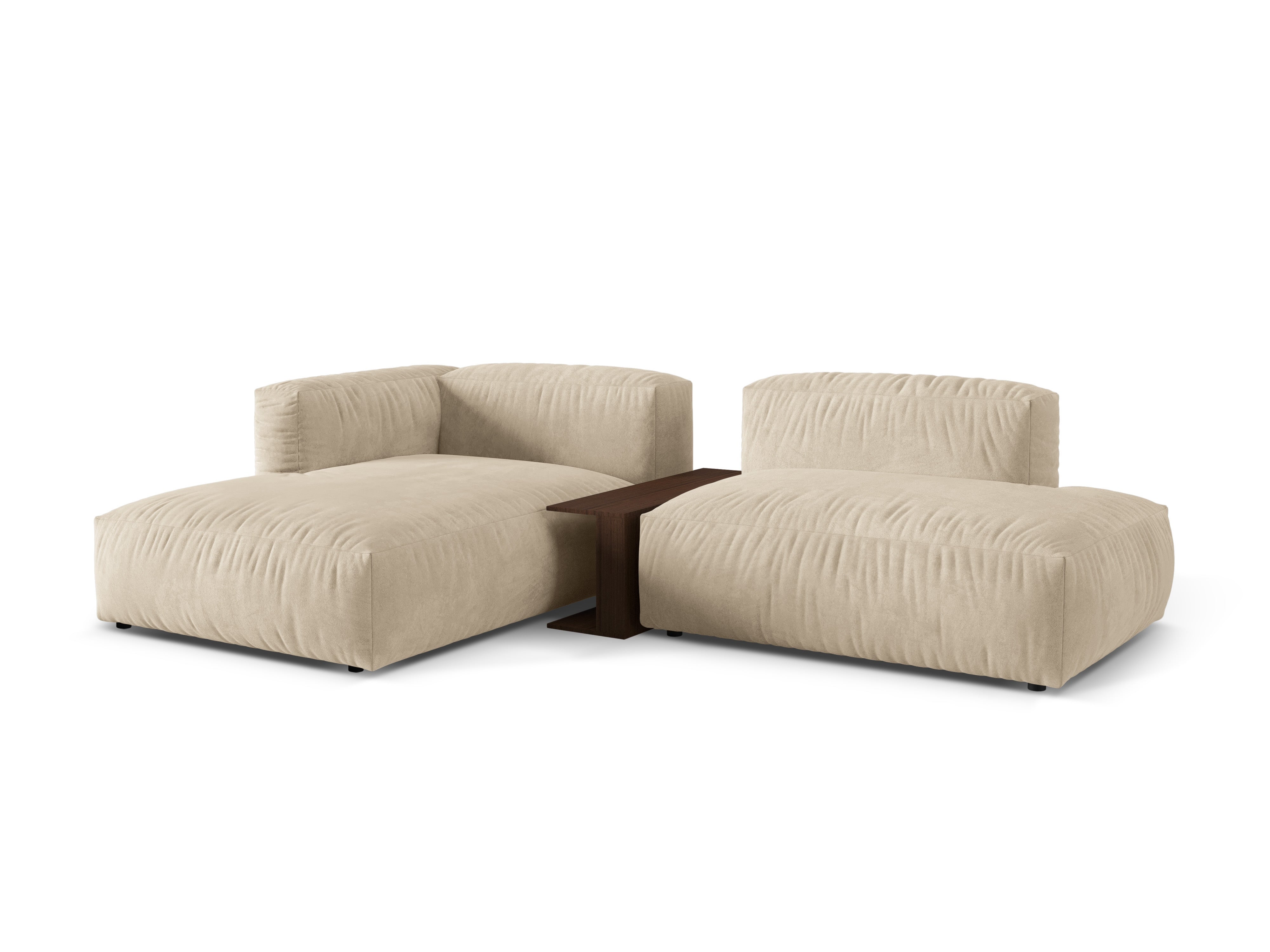 Left -handed velvet corner with a light beige Martin table
