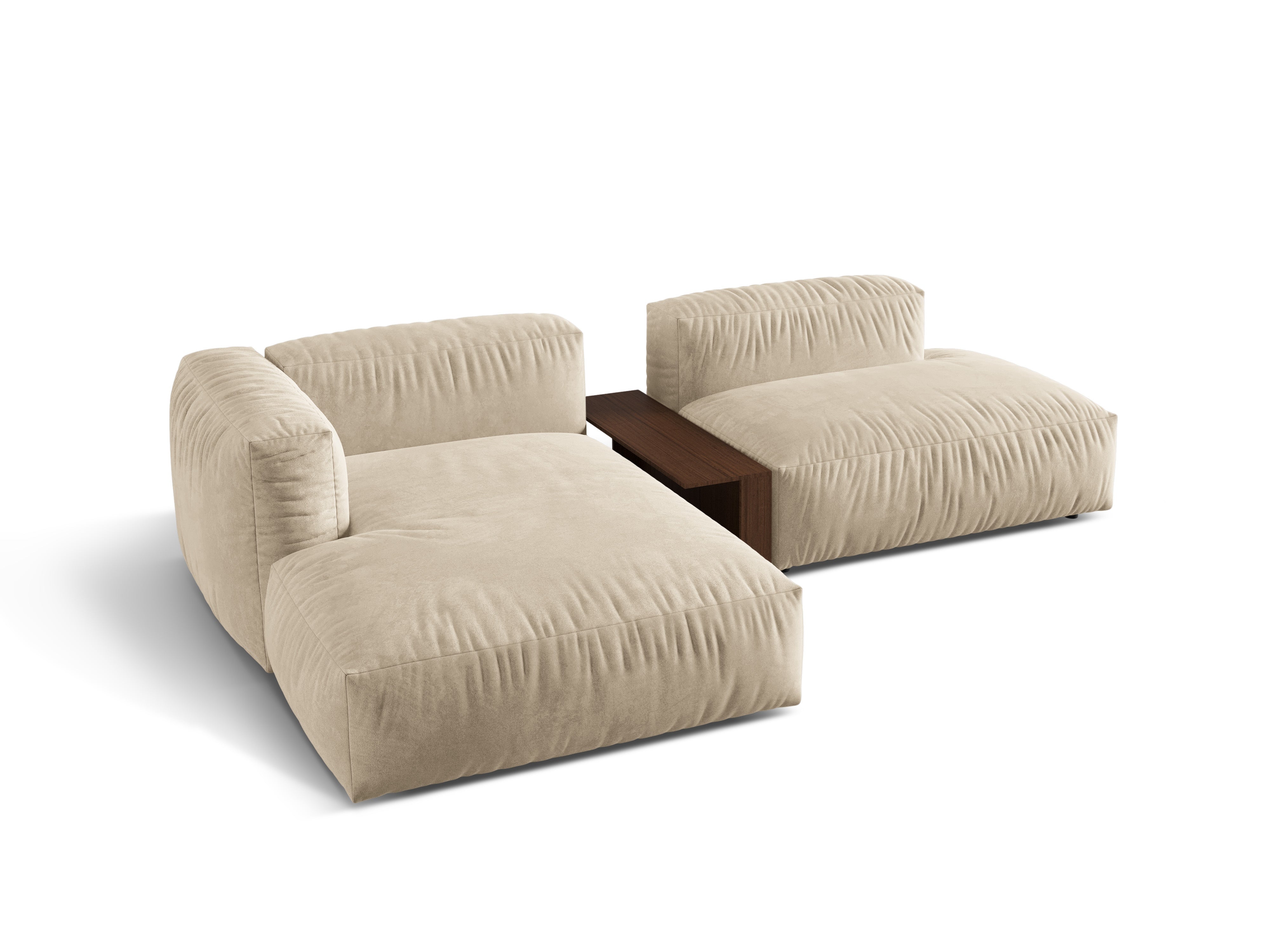 Left -handed velvet corner with a light beige Martin table