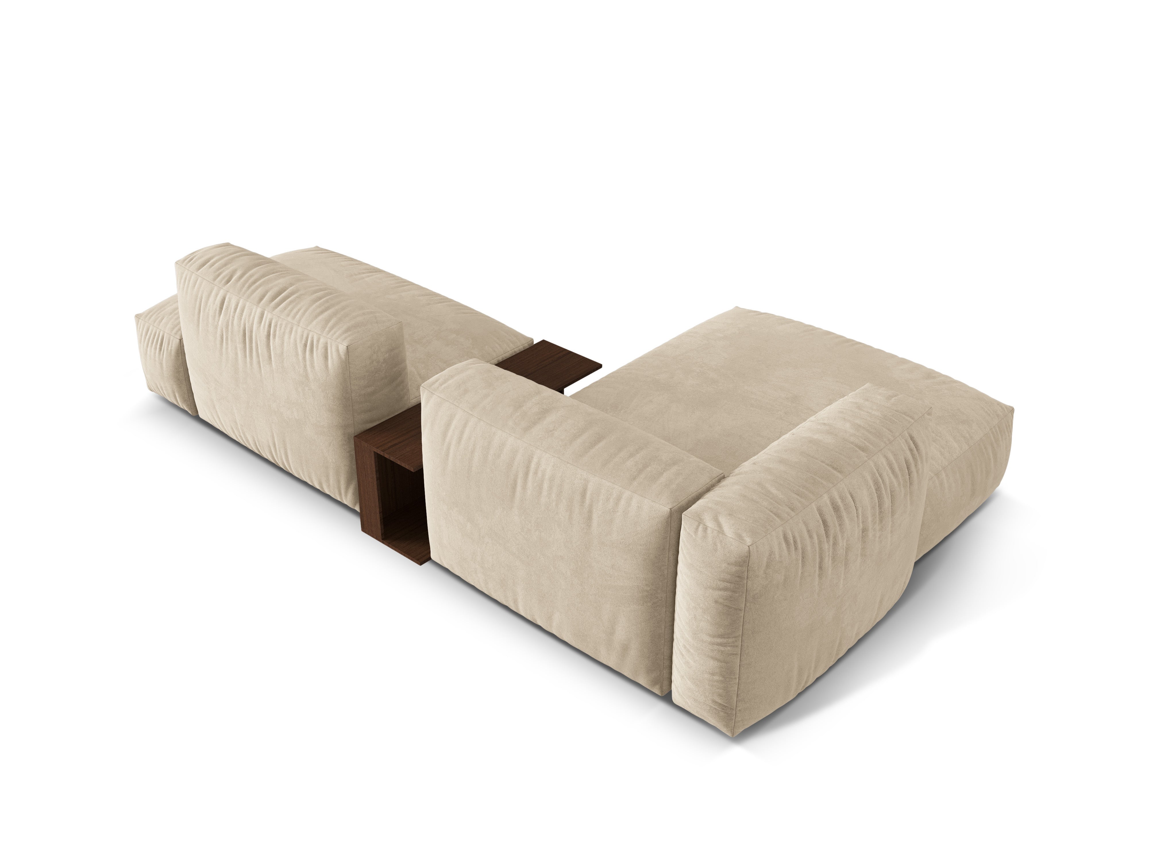 Left -handed velvet corner with a light beige Martin table