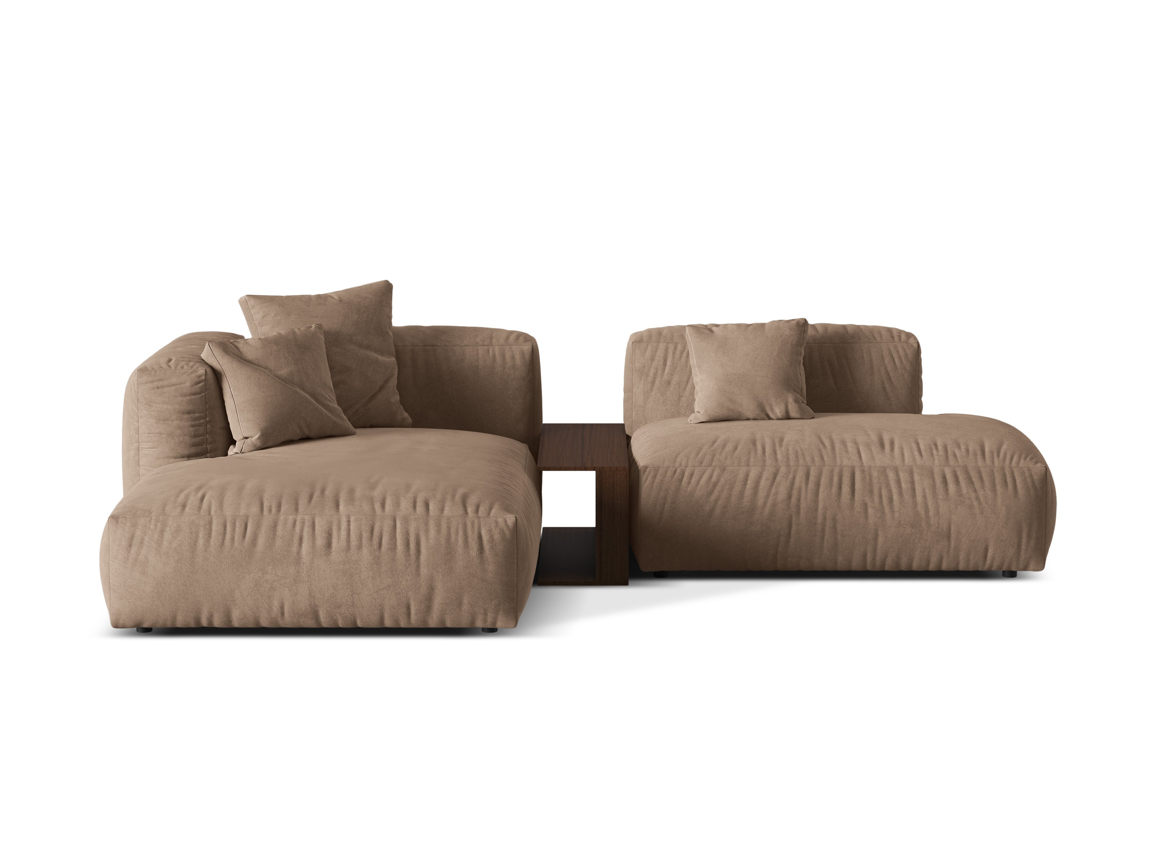 Left -handed velvet corner with a dark beige Martin table
