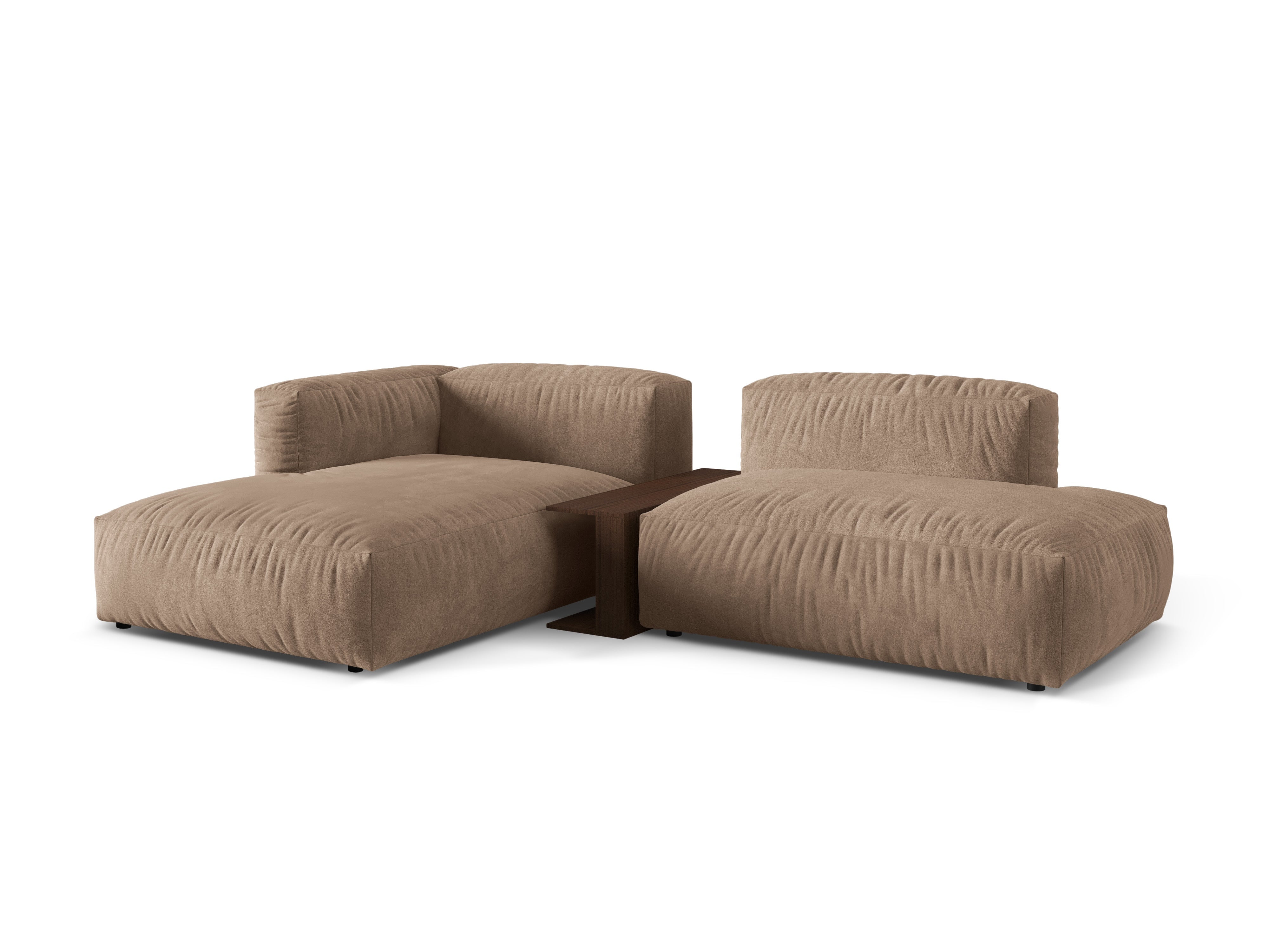Left -handed velvet corner with a dark beige Martin table