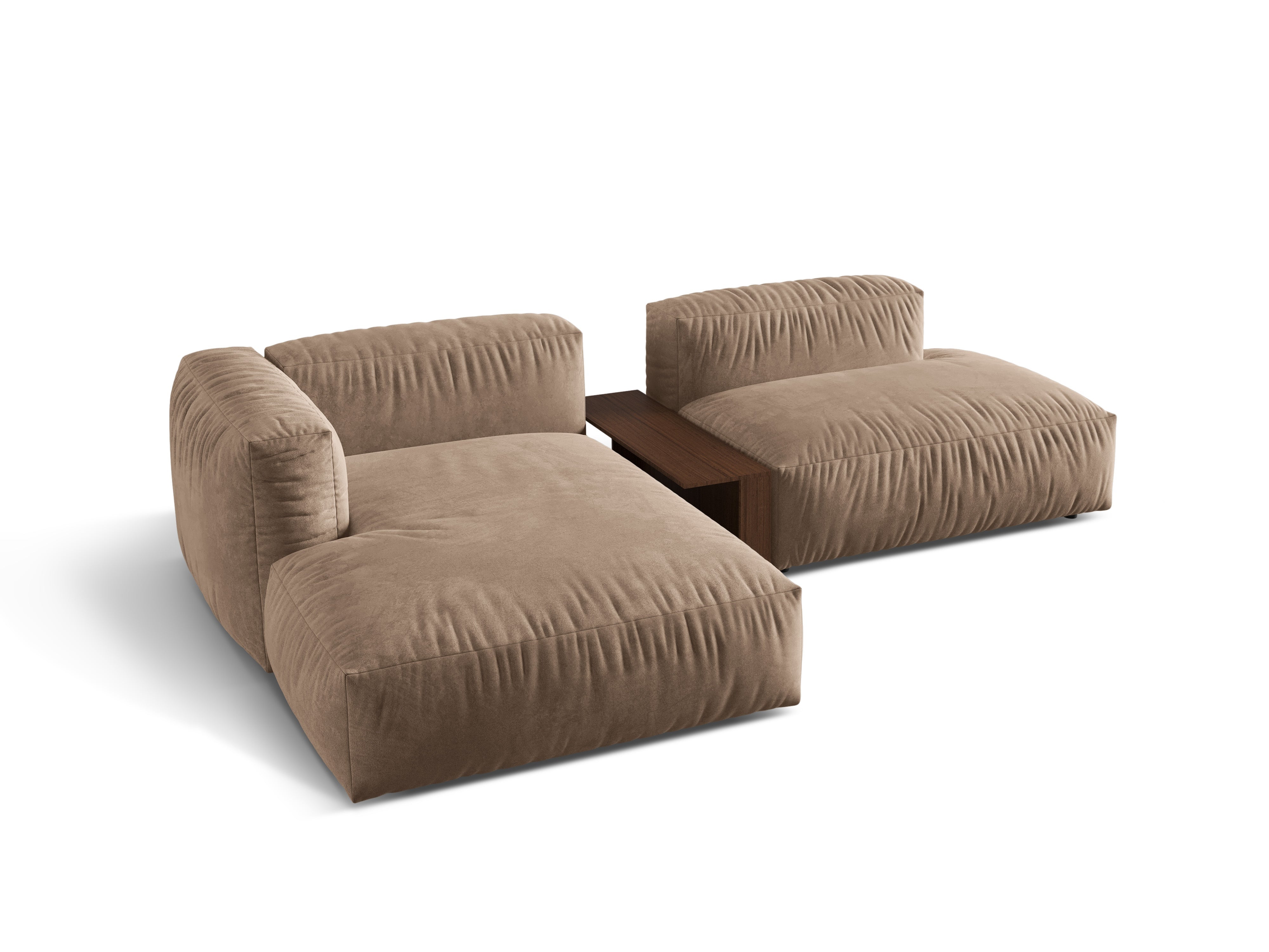 Left -handed velvet corner with a dark beige Martin table