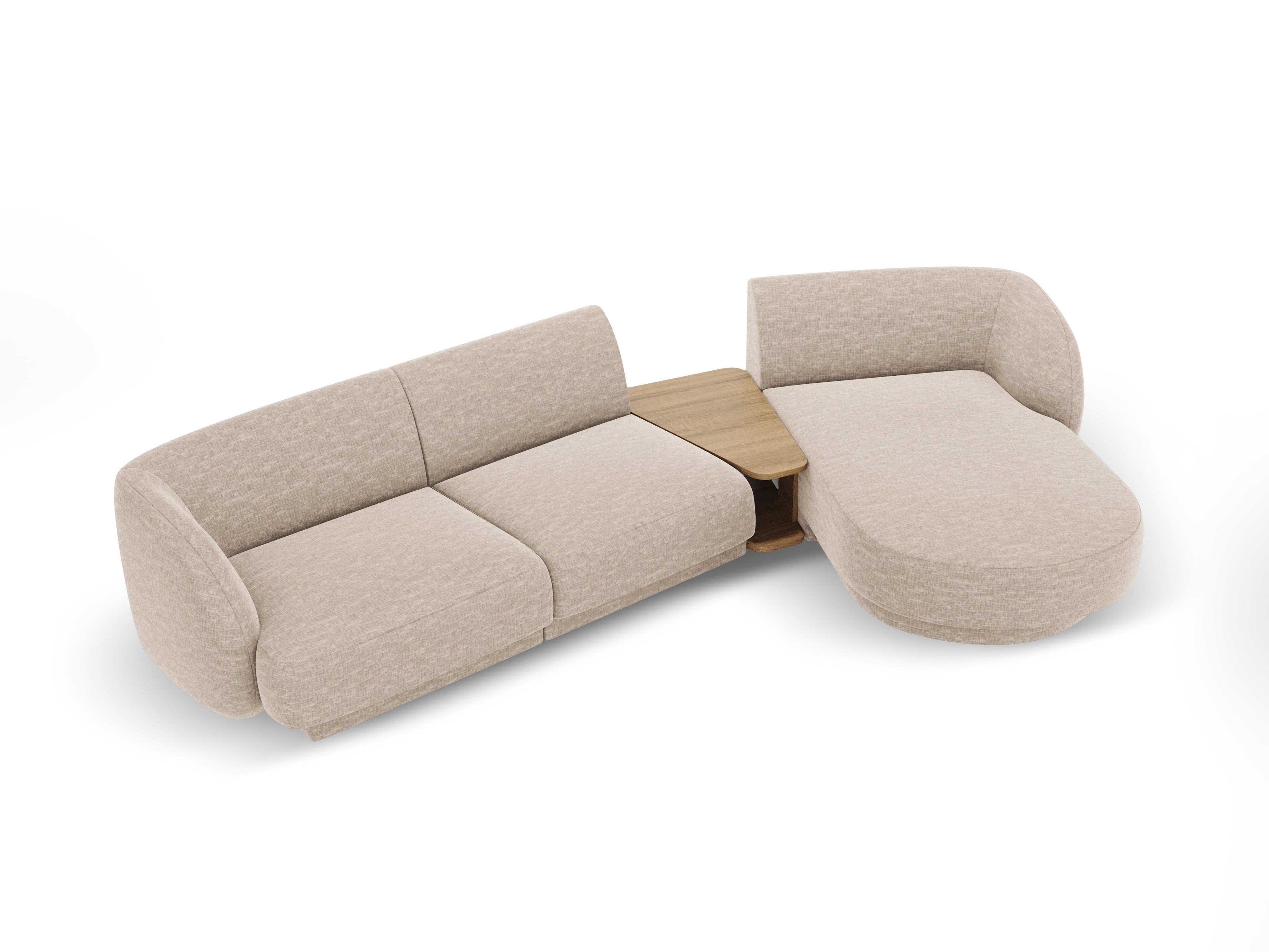 Modular corner sofa with table 3-seater right-sided MILEY beige silky chenille