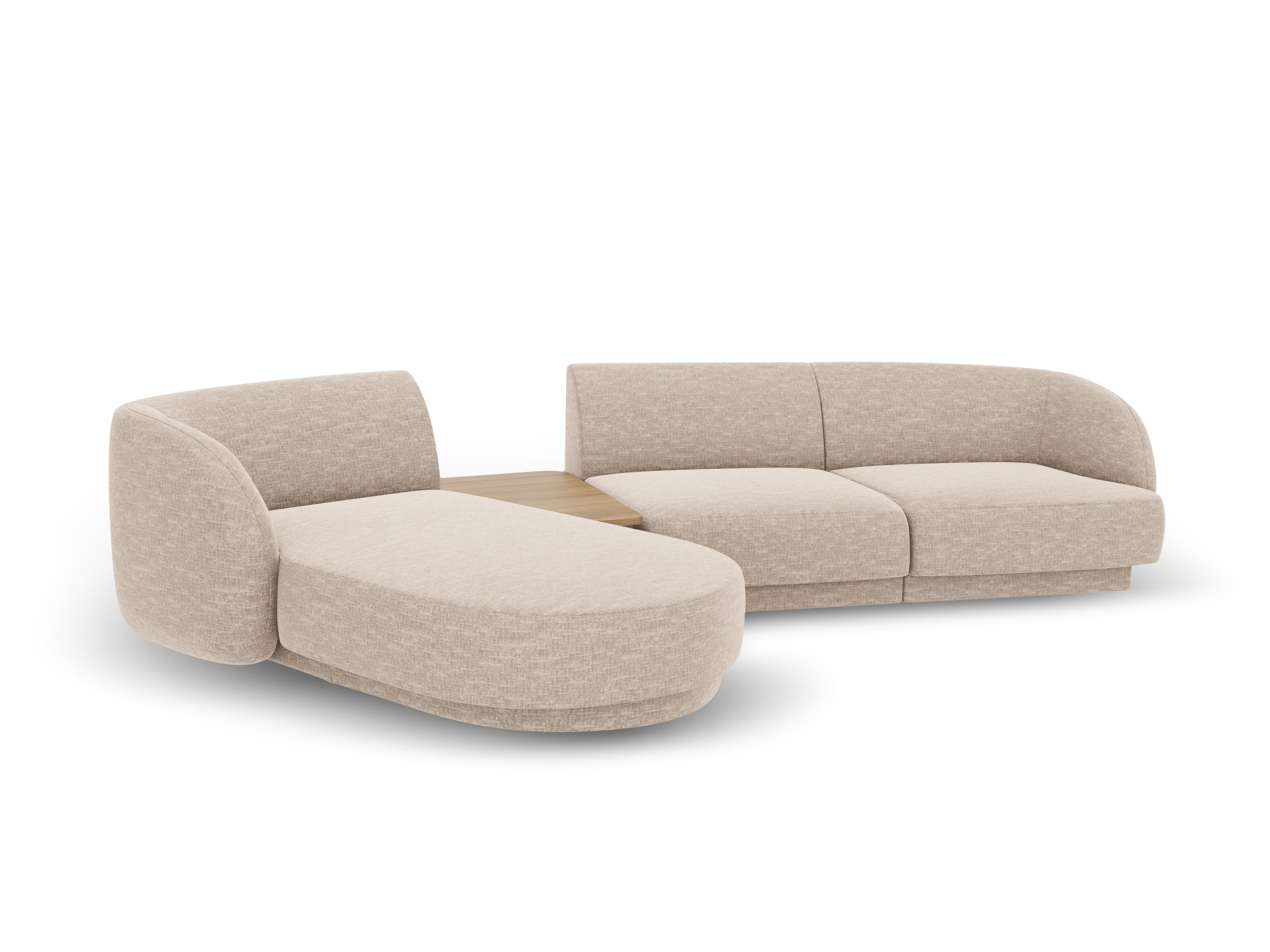 Modulares Ecksofa mit Tisch 3-sitzig links MILEY beige schimmerndes Chenille