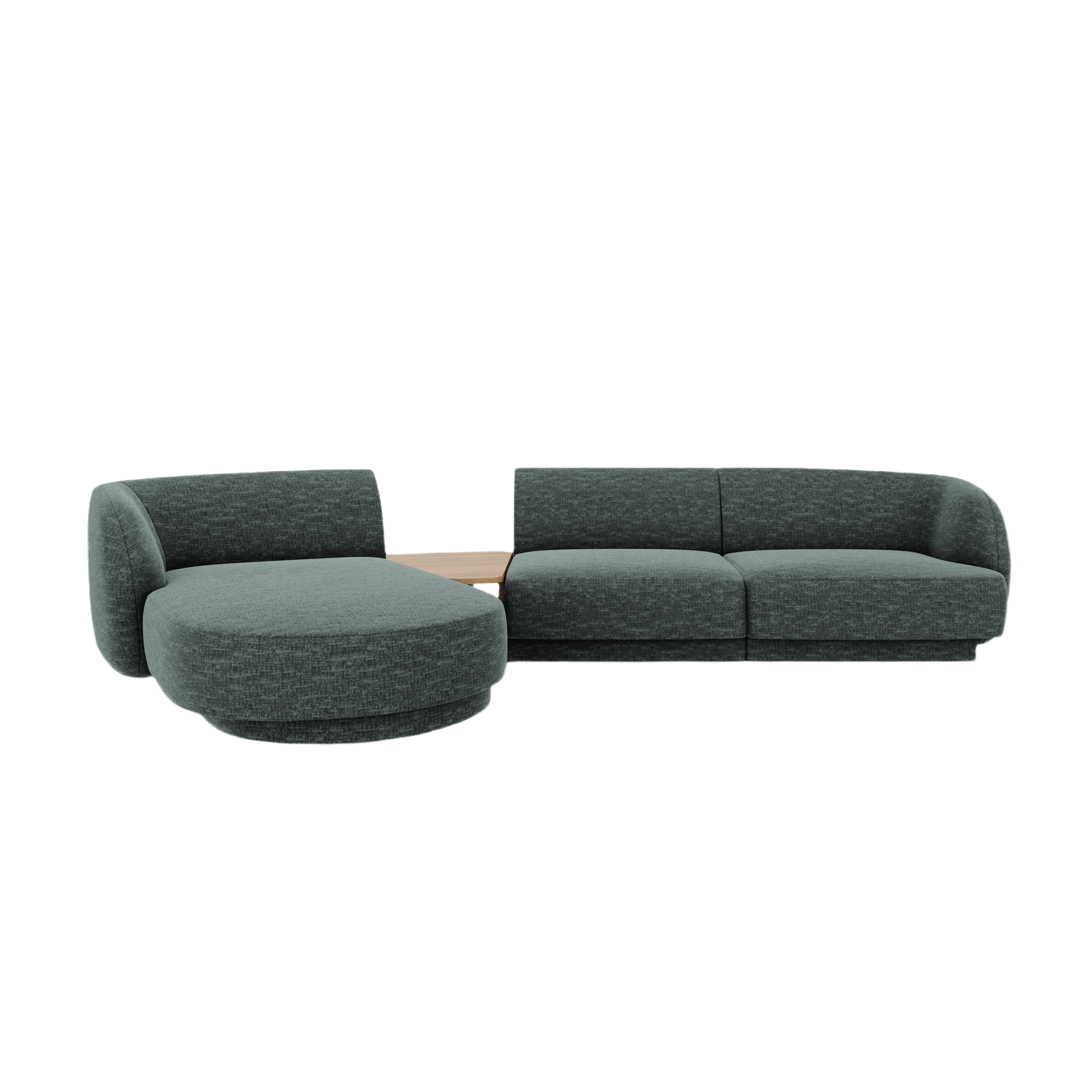 Modulares Ecksofa mit Tisch, 3-Sitzer, linksseitig, MILEY, petrol, samtig