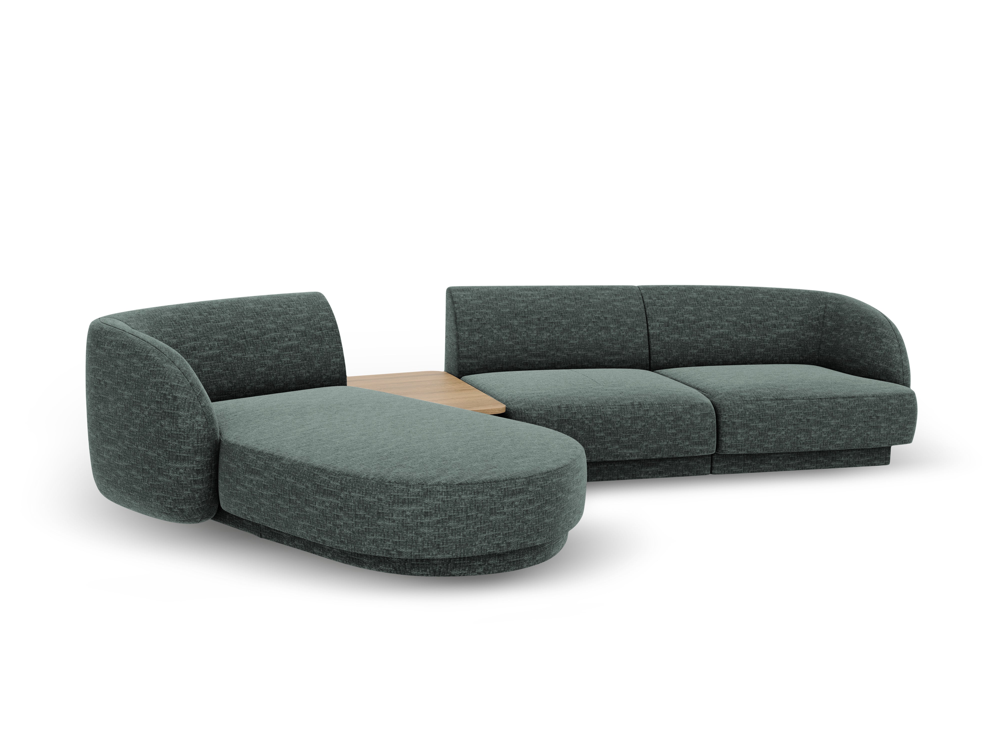 Modulares Ecksofa mit Tisch, 3-Sitzer, linksseitig, MILEY, petrol, samtig