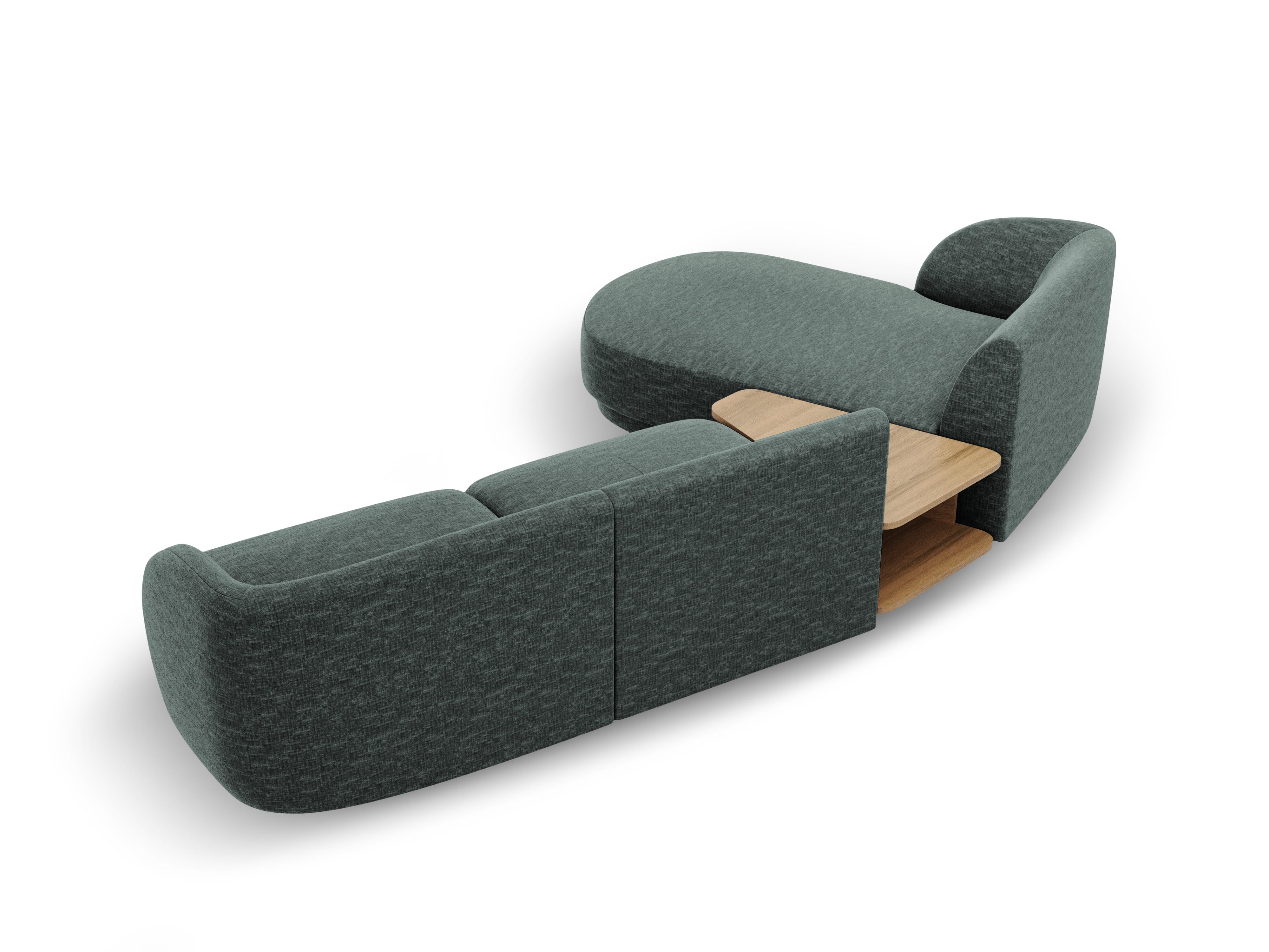 Modulares Ecksofa mit Tisch, 3-Sitzer, linksseitig, MILEY, petrol, samtig