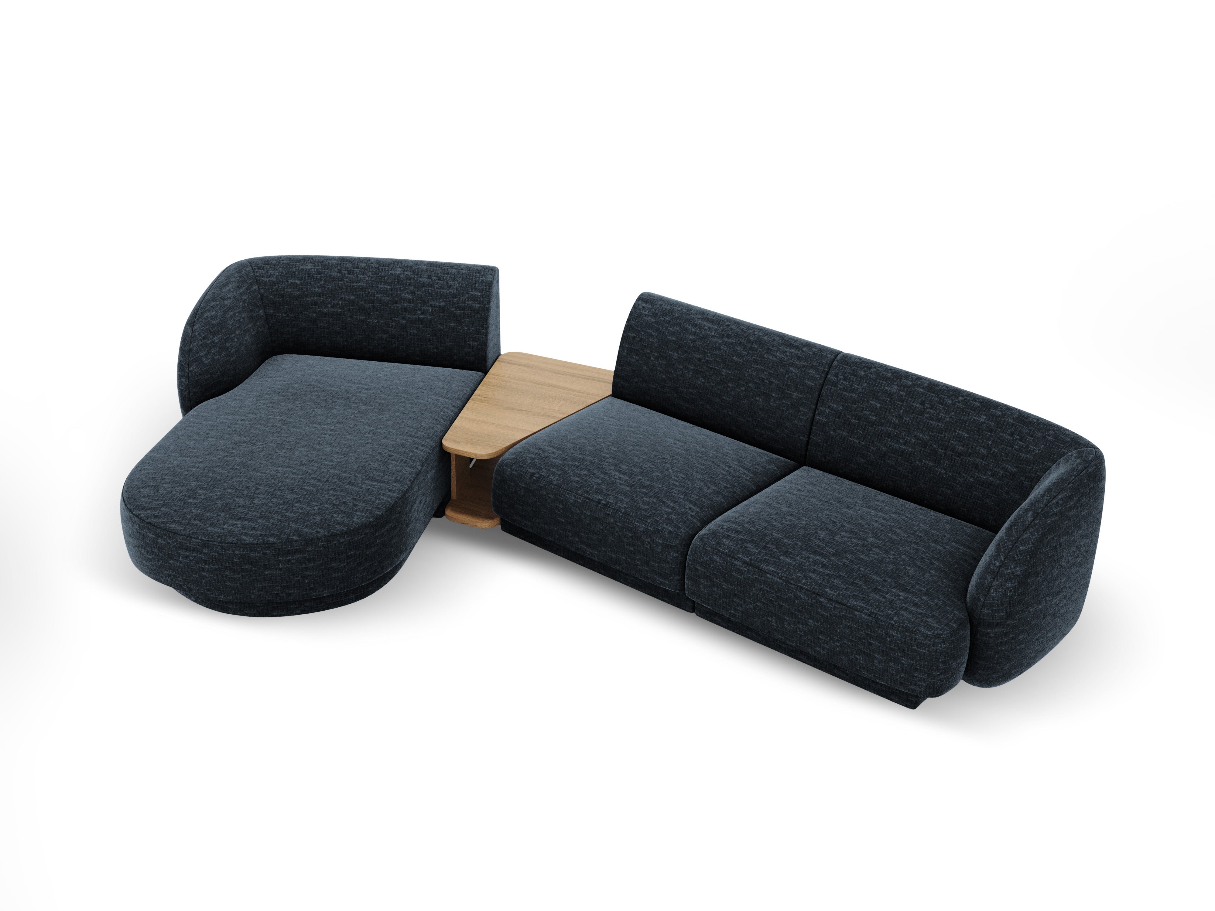 Modulares Ecksofa mit Tisch 3-sitzig links MILEY königsblau samtig