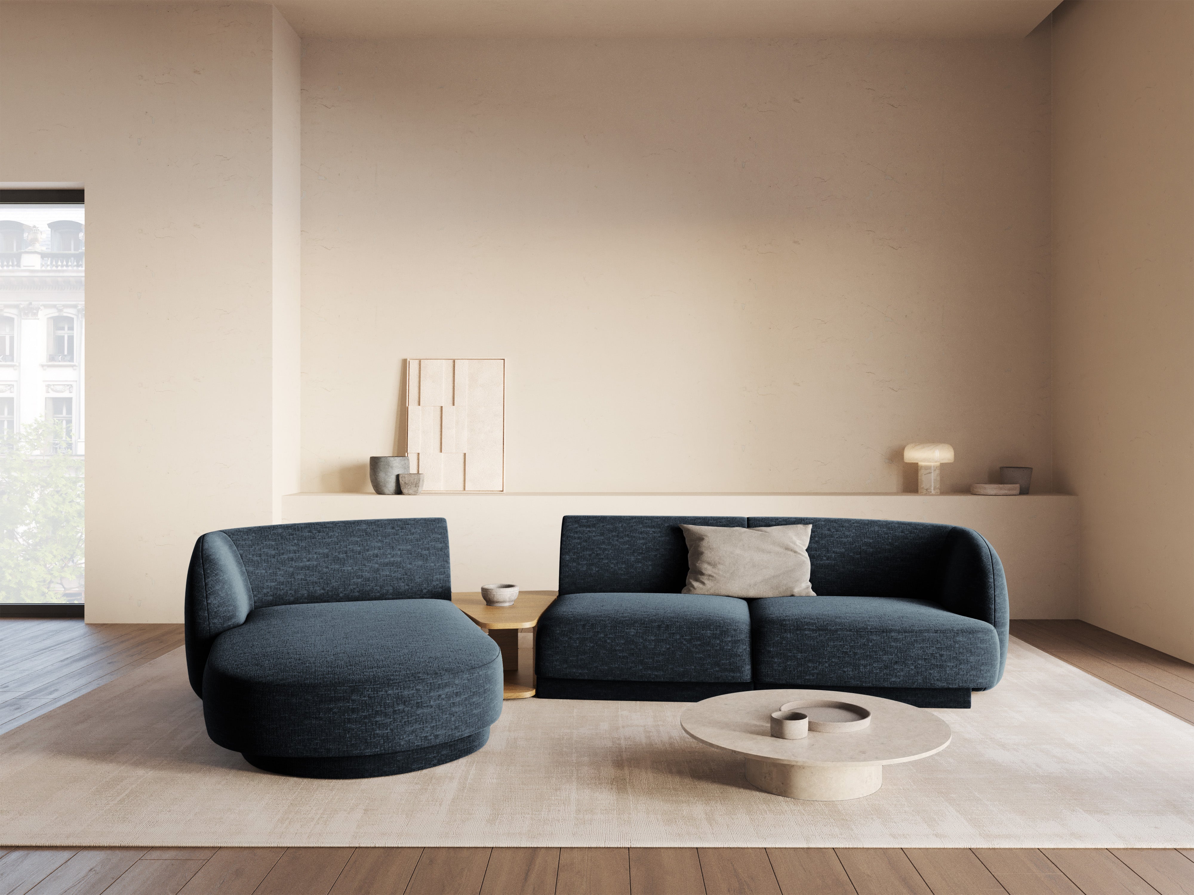 Modulares Ecksofa mit Tisch 3-sitzig links MILEY königsblau samtig