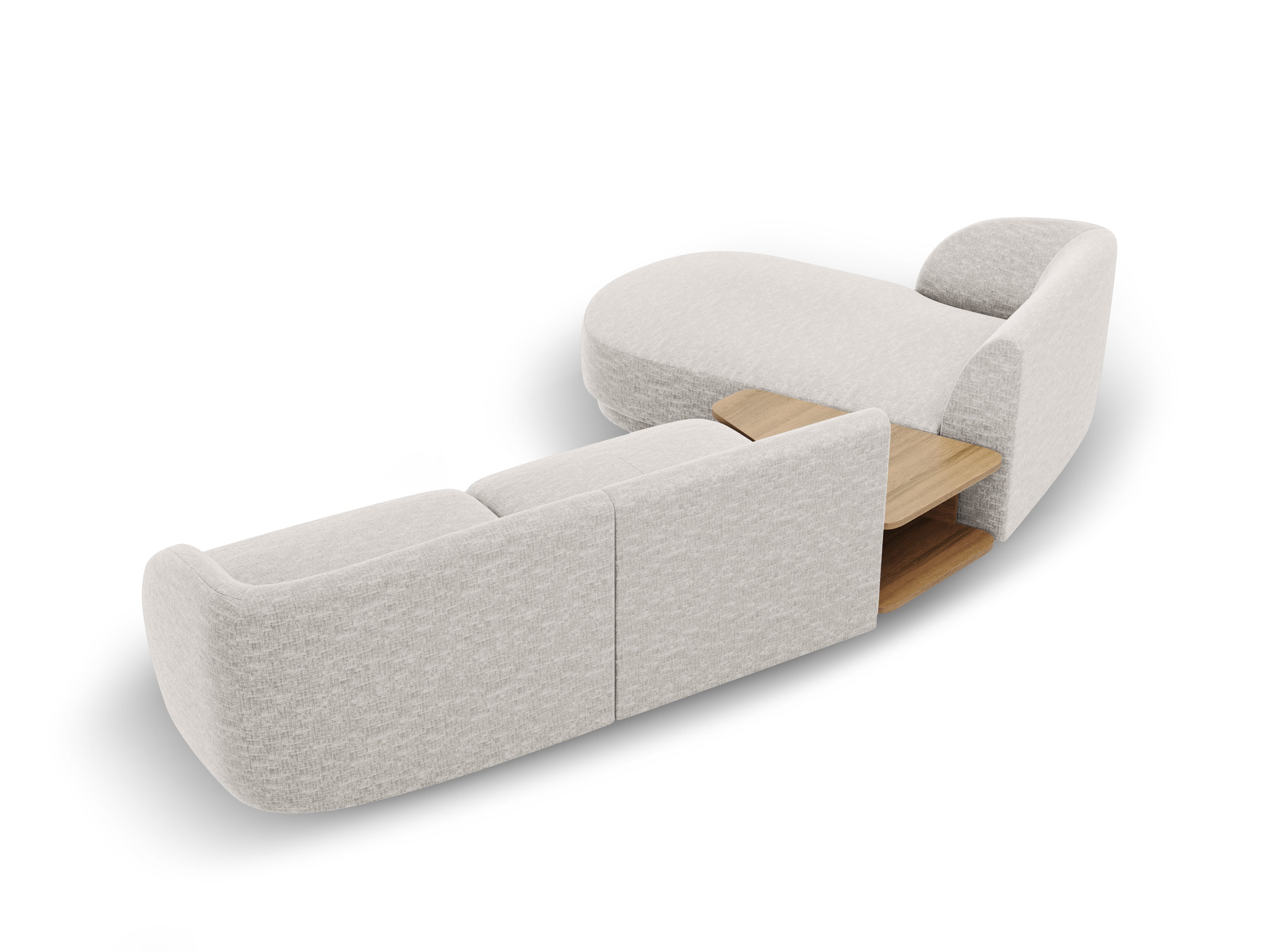 Modulares Ecksofa mit Tisch 3-sitzig links MILEY hellgrau schimmernder Chenille