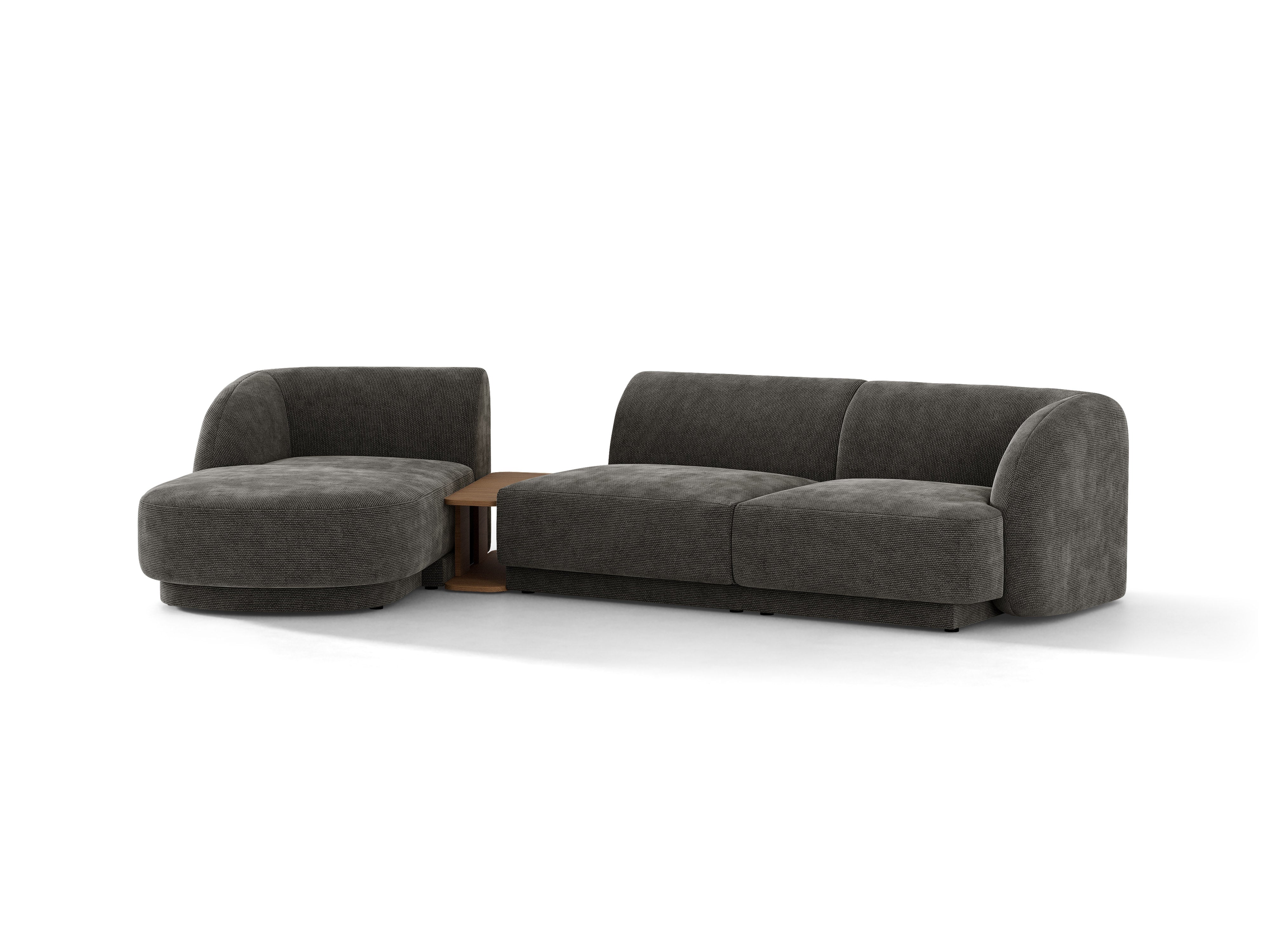 Narożnik modułowy ze stolikiem 3-osobowy lewostronny MILEY szary szenil jedwabisty – sofa narożna