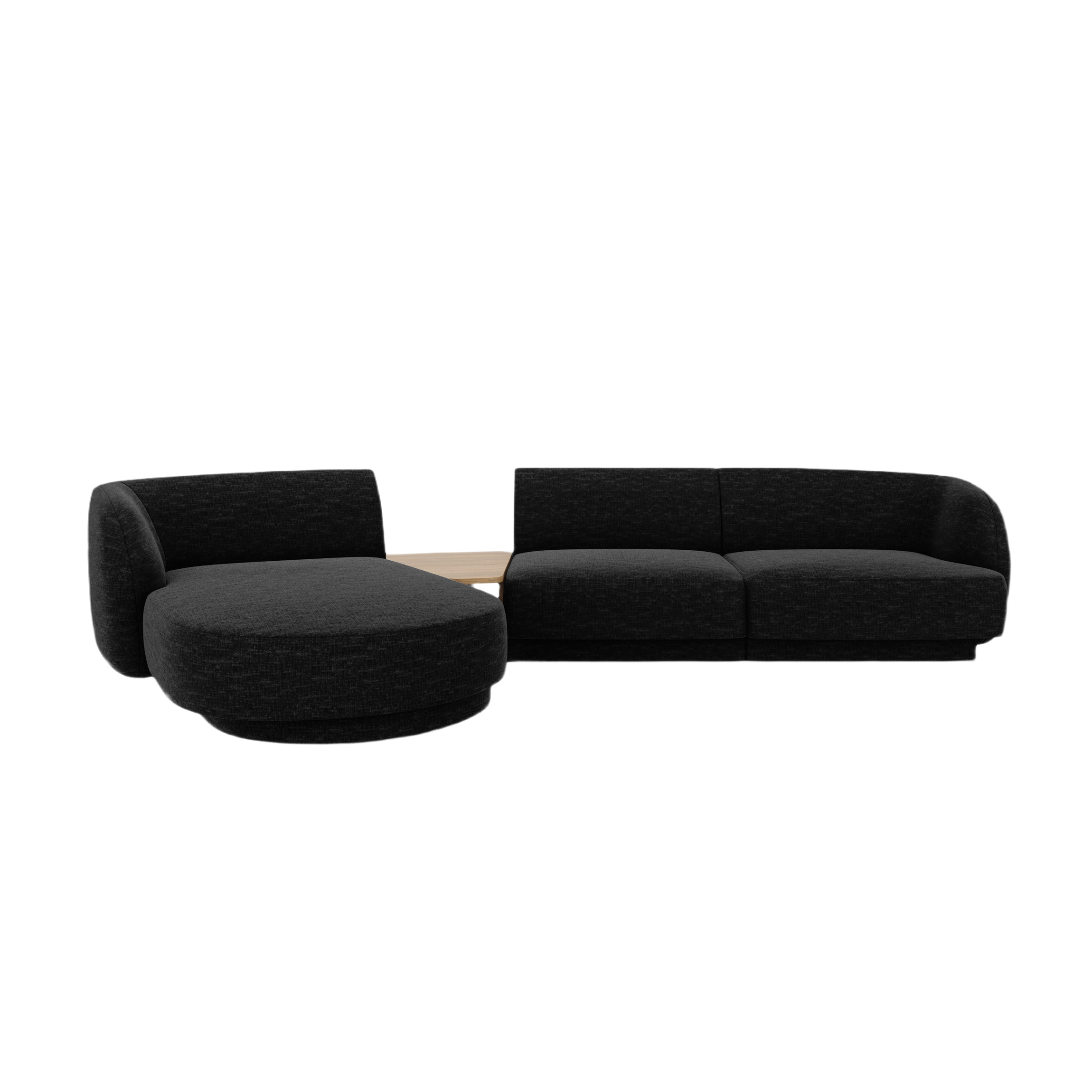 Modulares Ecksofa mit Tisch, 3-Sitzer, linksseitig, MILEY, schwarzer schimmernder Chenille