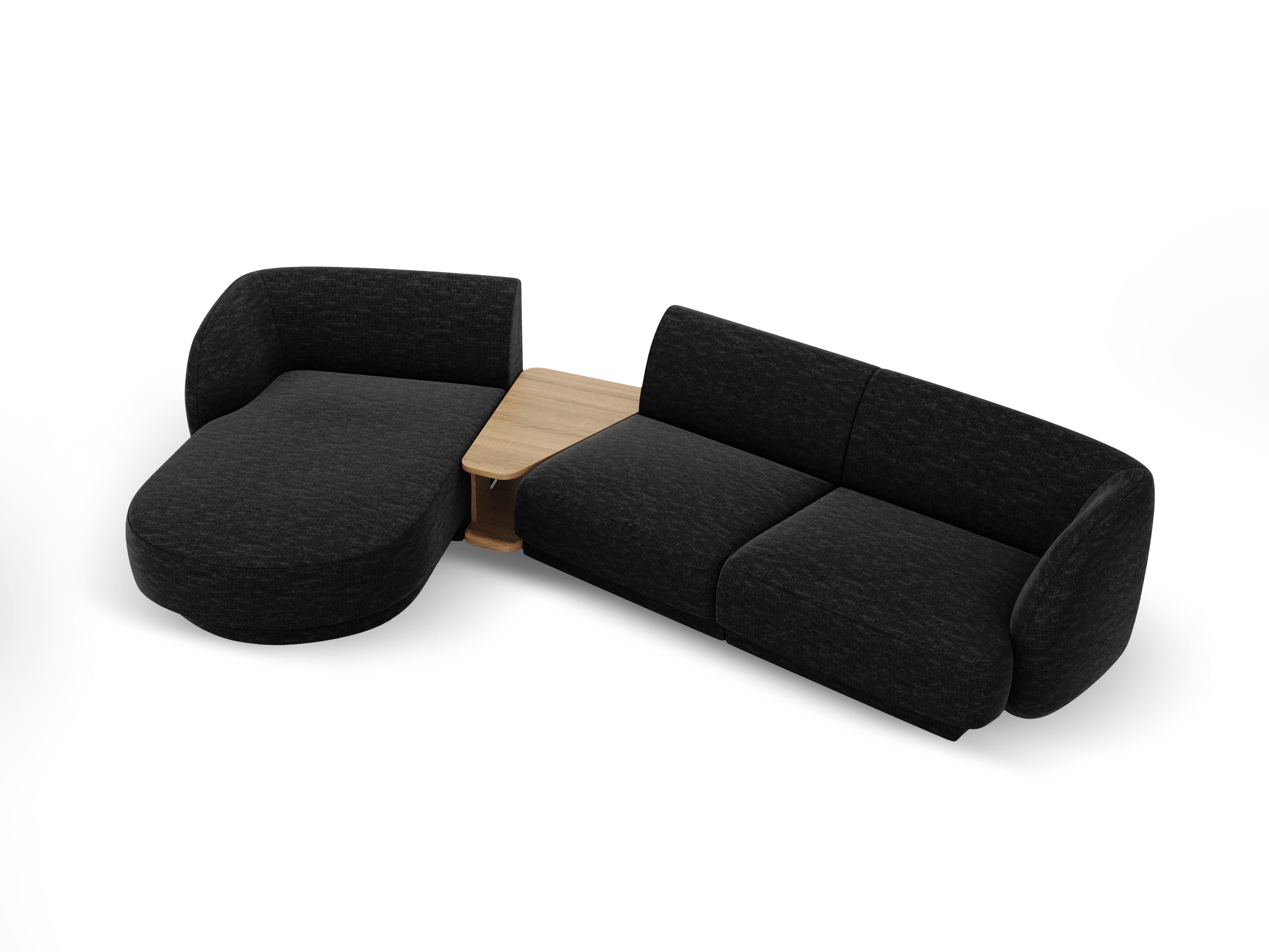 Modulares Ecksofa mit Tisch, 3-Sitzer, linksseitig, MILEY, schwarzer schimmernder Chenille