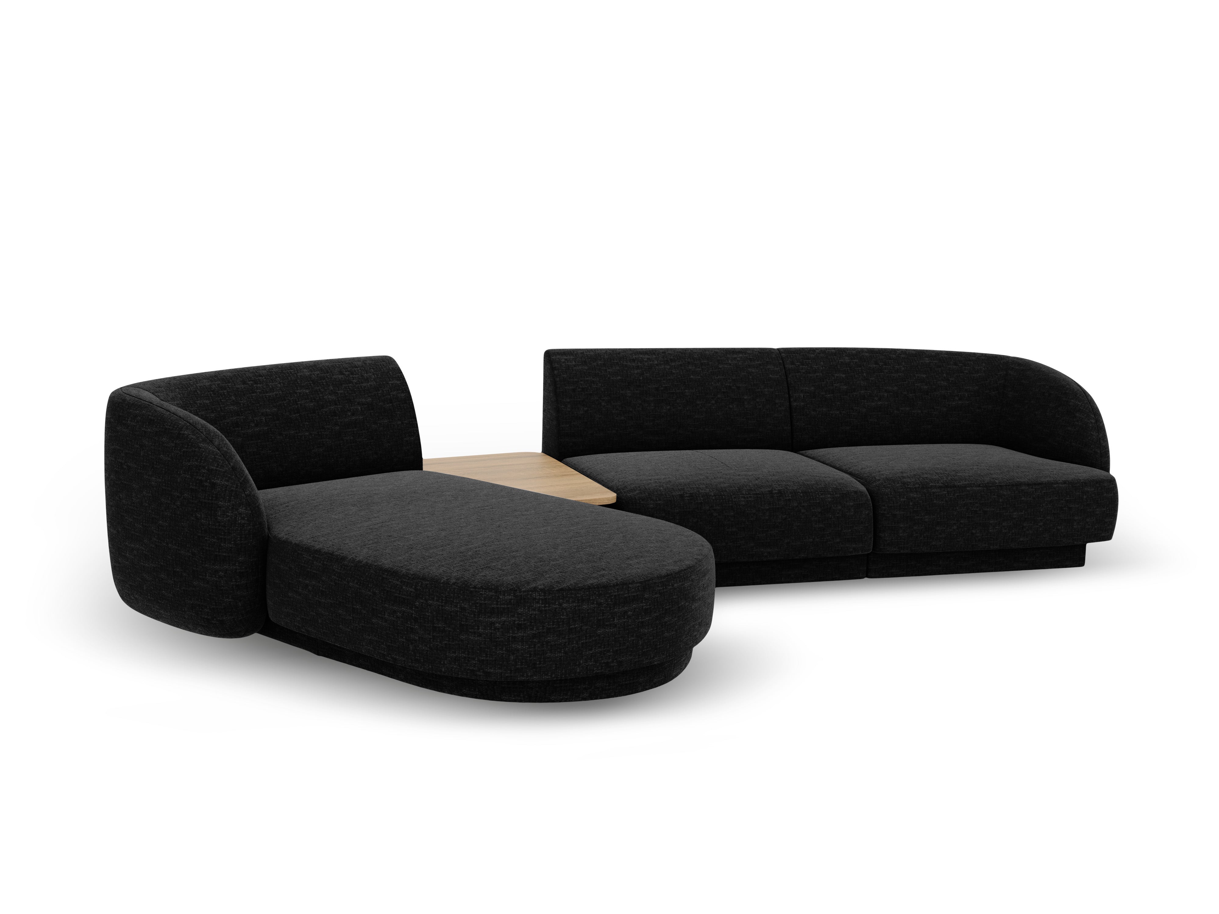 Modulares Ecksofa mit Tisch, 3-Sitzer, linksseitig, MILEY, schwarzer schimmernder Chenille