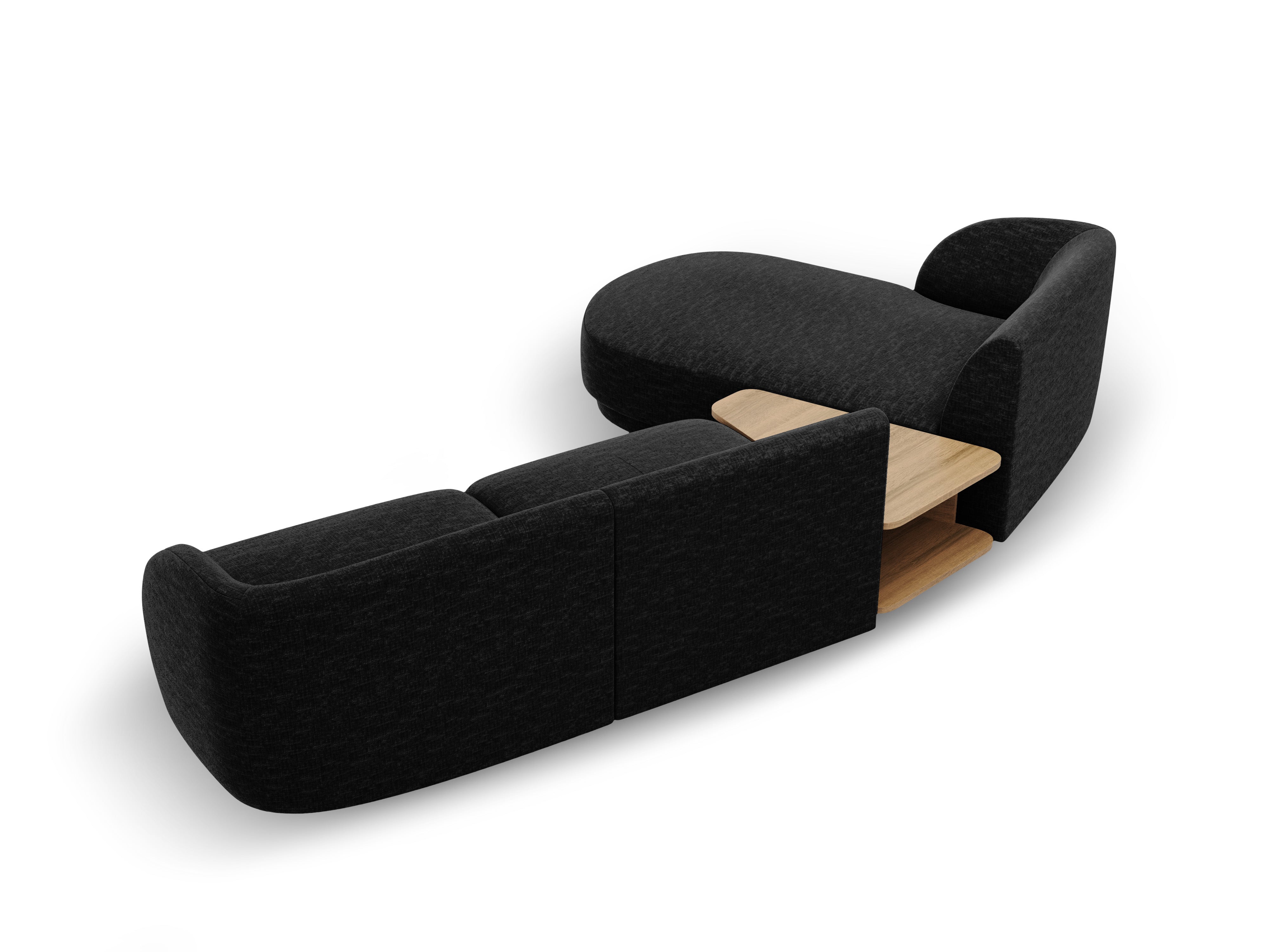 Modulares Ecksofa mit Tisch, 3-Sitzer, linksseitig, MILEY, schwarzer schimmernder Chenille