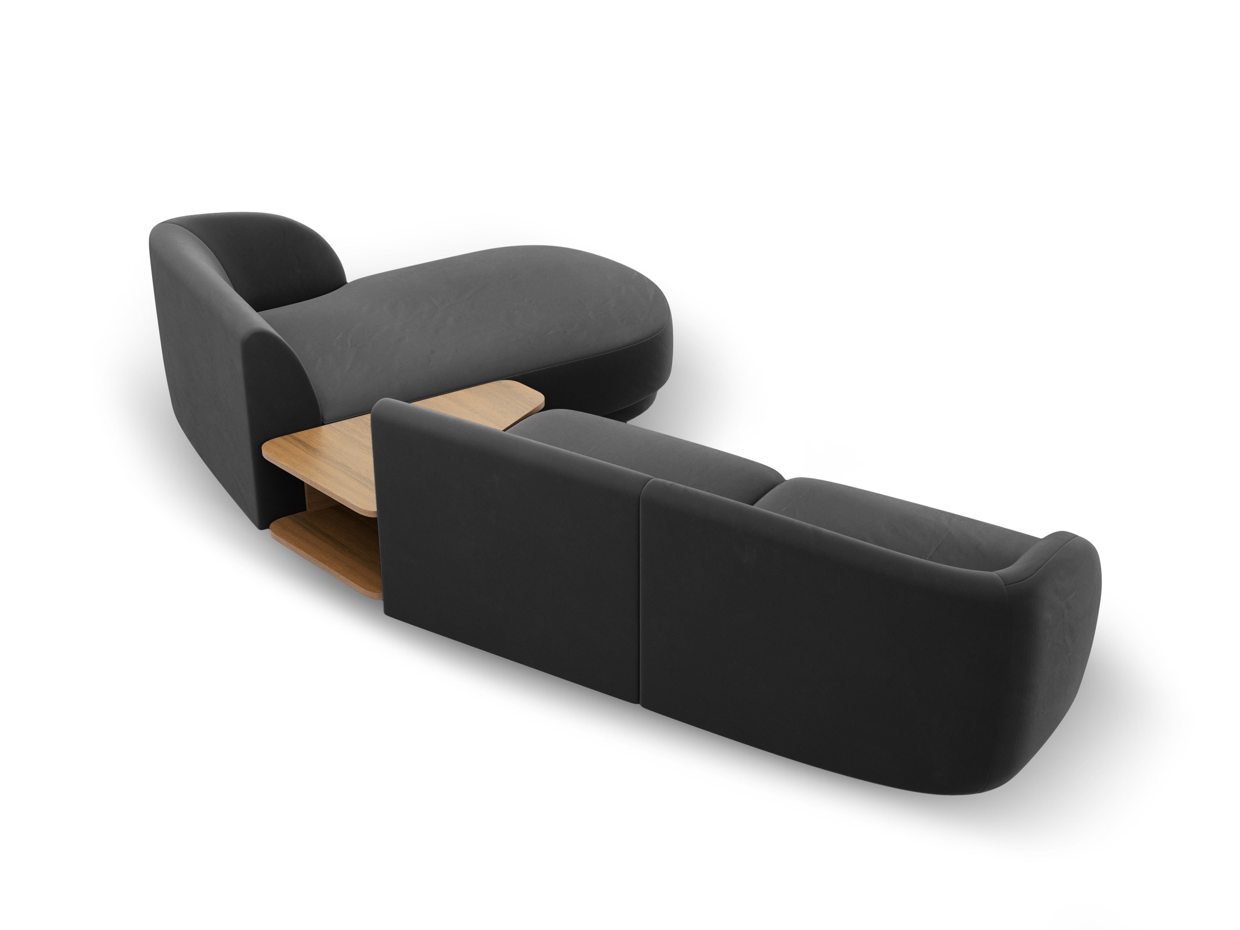 Modular corner sofa with table 3-seater right-facing velvet MILEY gray