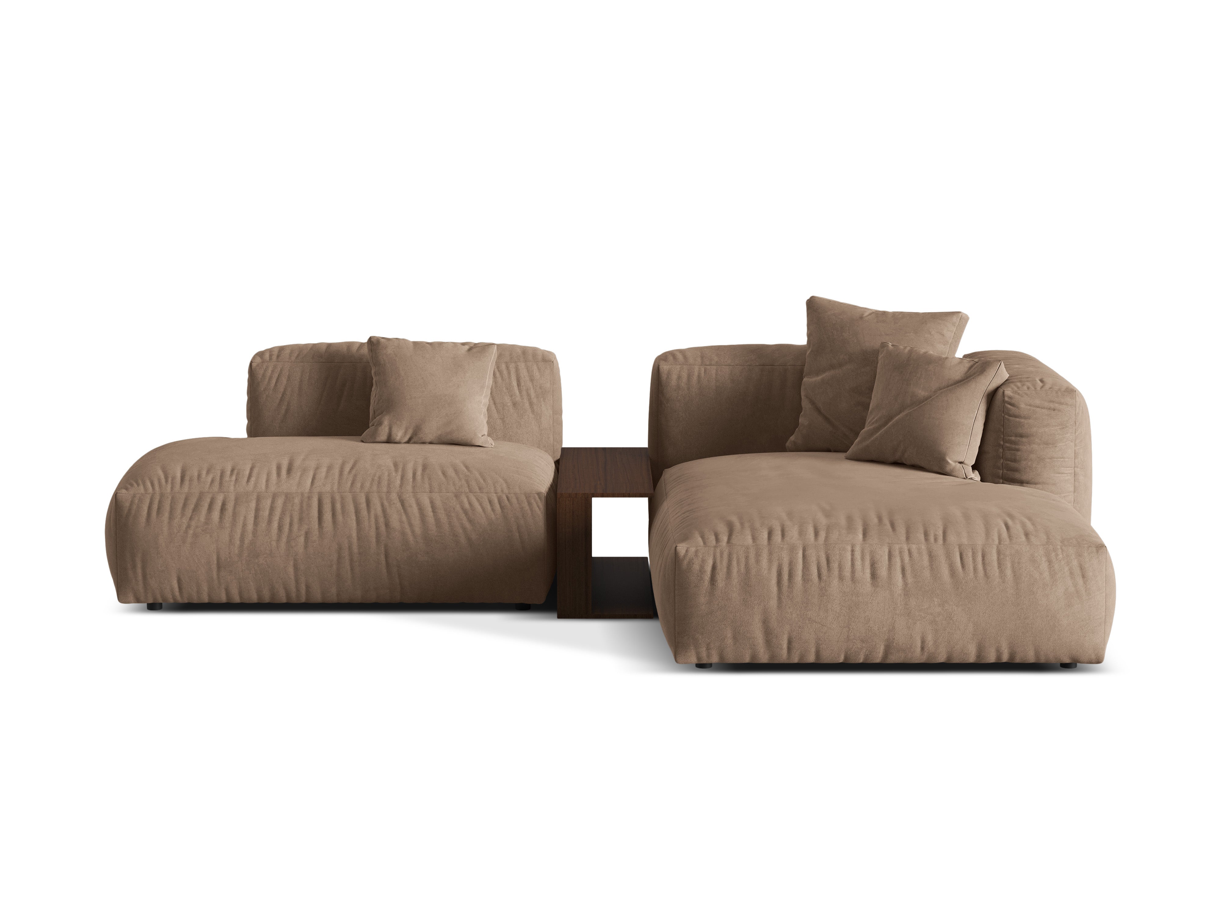 Right -sided velvet corner with a dark beige Martin table