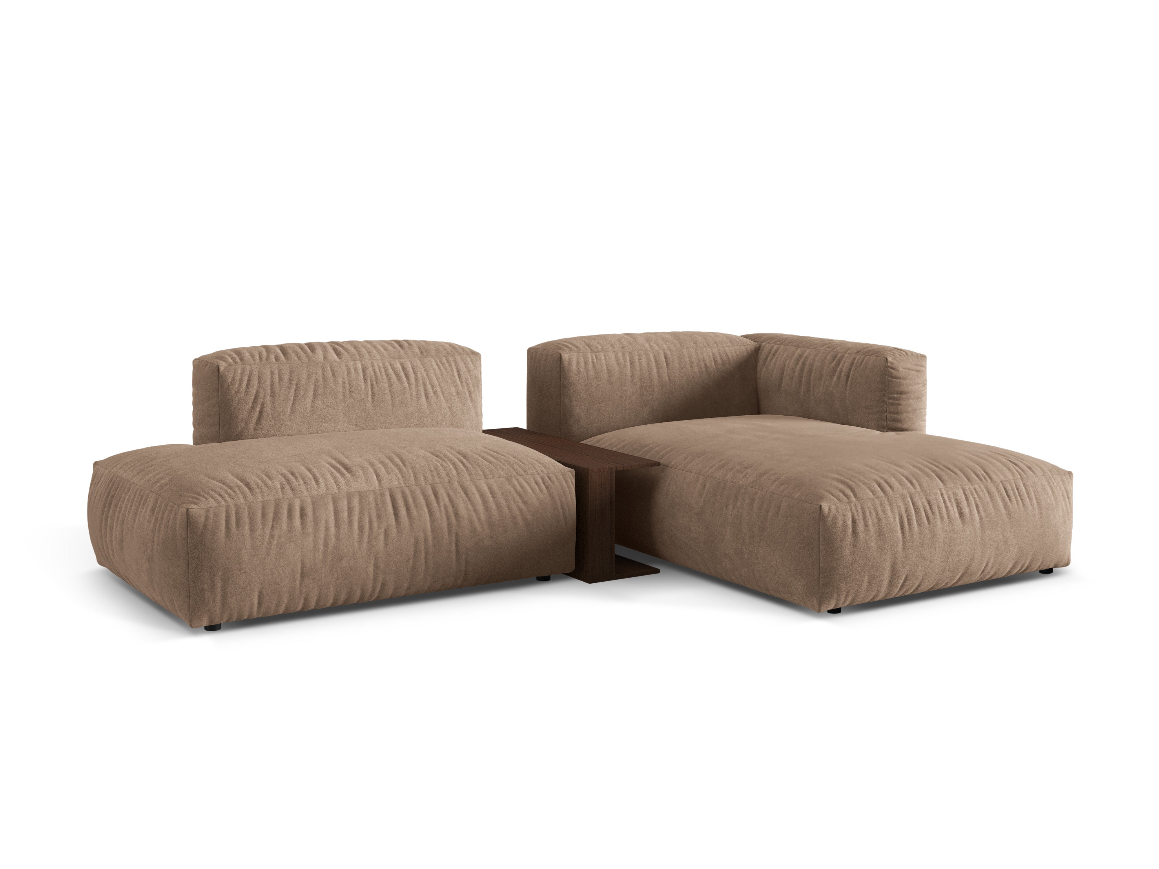 Right -sided velvet corner with a dark beige Martin table