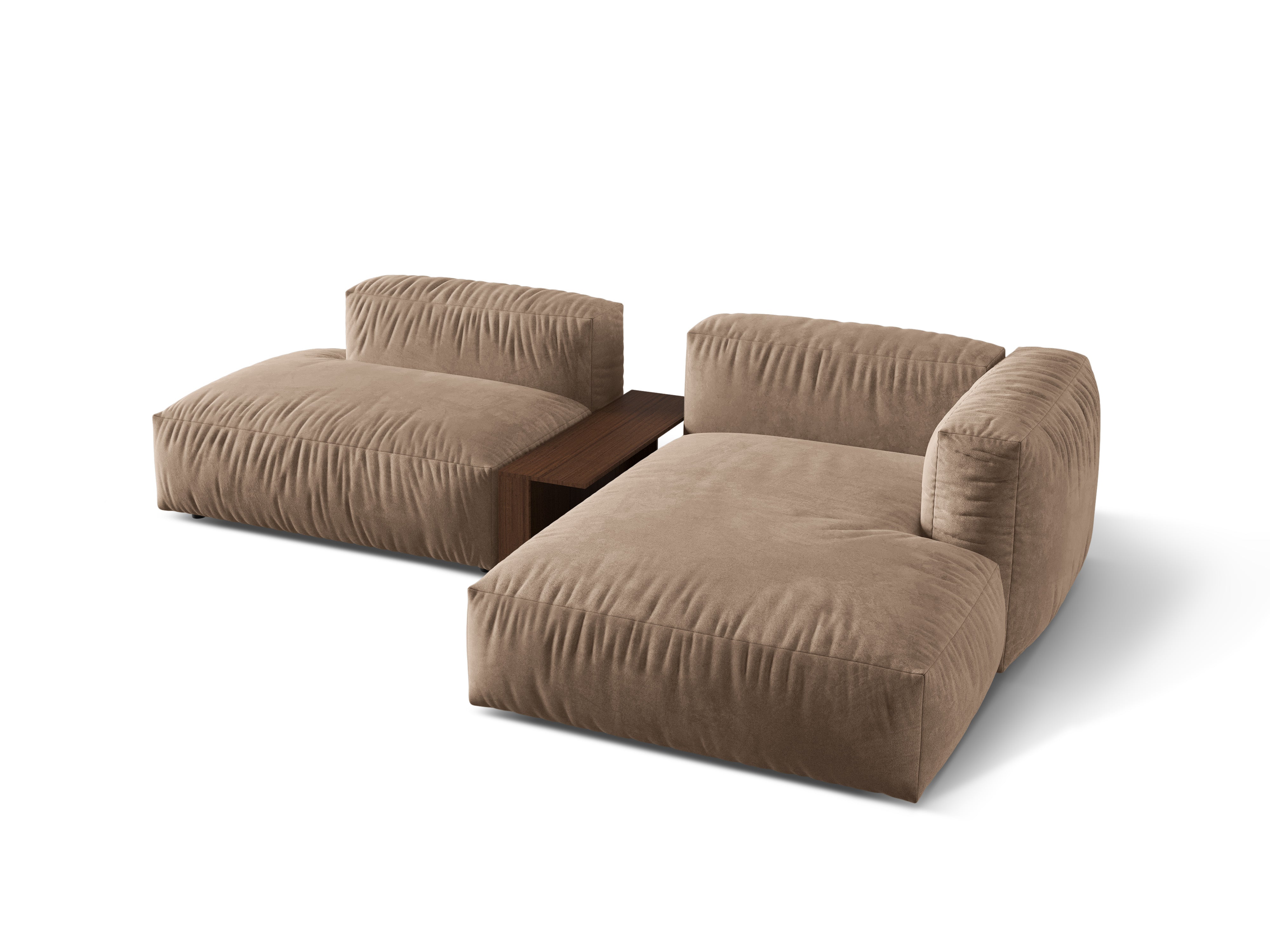 Right -sided velvet corner with a dark beige Martin table