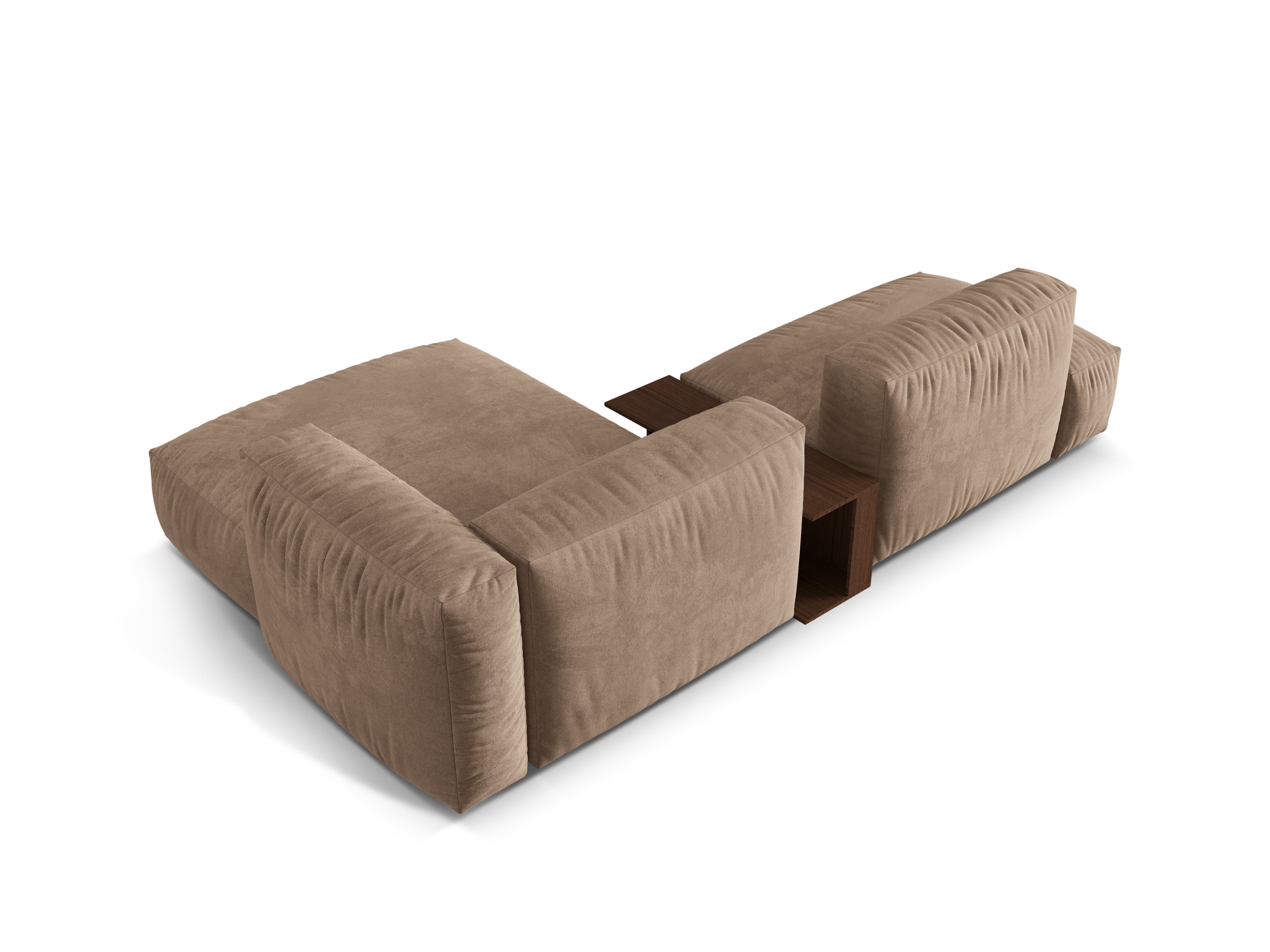 Right -sided velvet corner with a dark beige Martin table