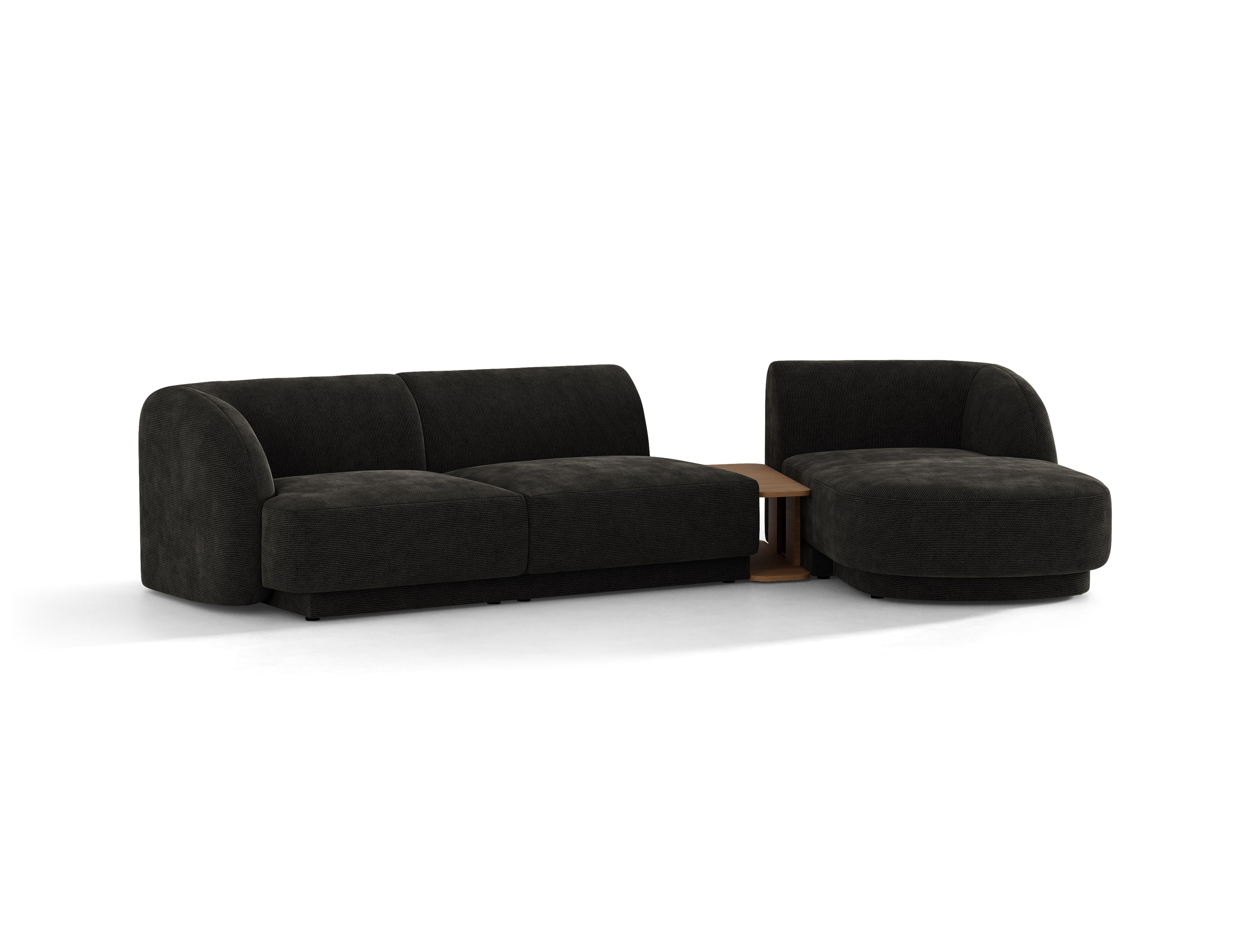 Narożnik modułowy ze stolikiem 3-osobowy prawostronny MILEY czarny szenil – sofa narożna