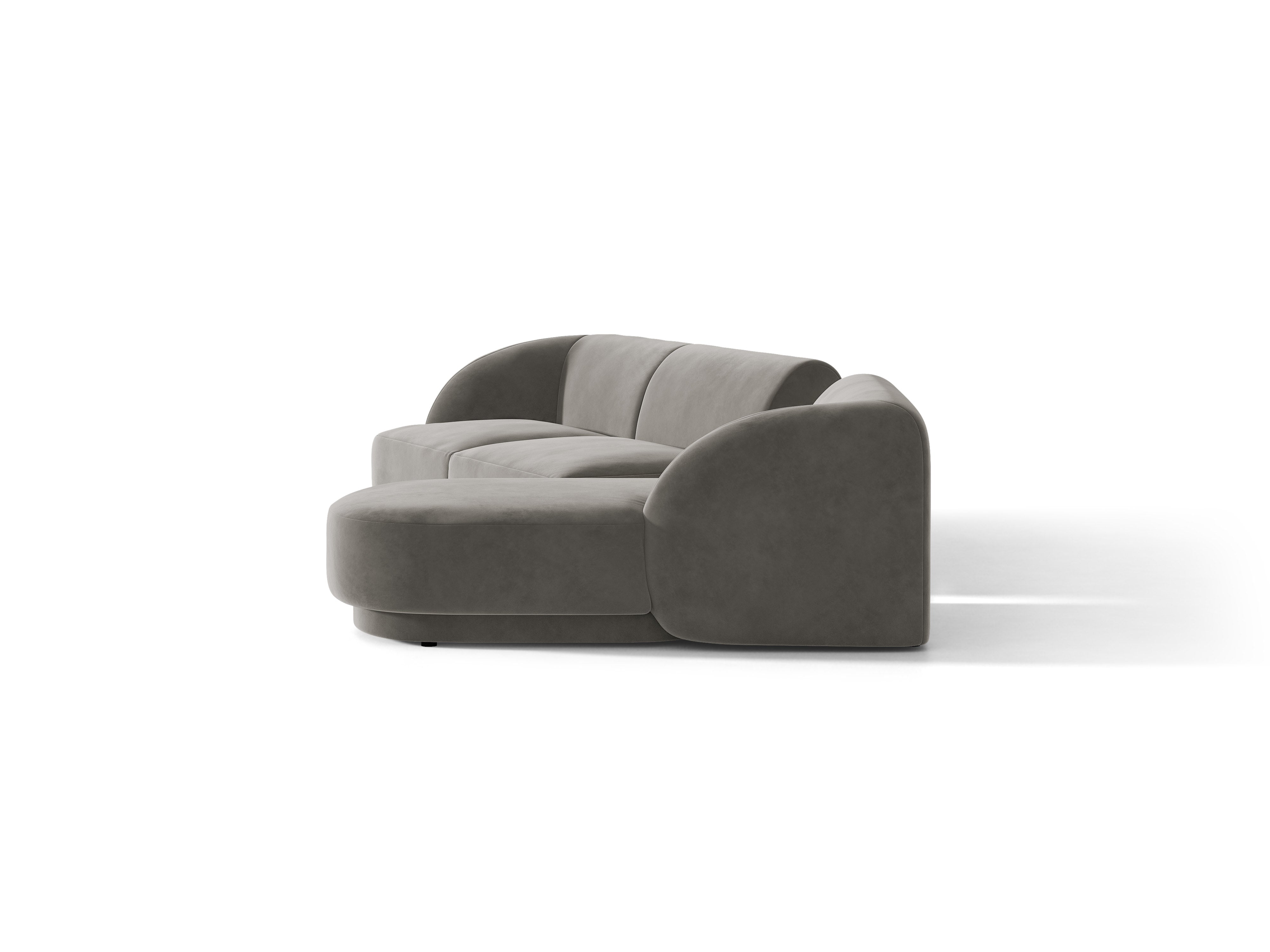 Narożnik modułowy ze stolikiem 3-osobowy prawostronny aksamitny MILEY jasnoszary – sofa narożna
