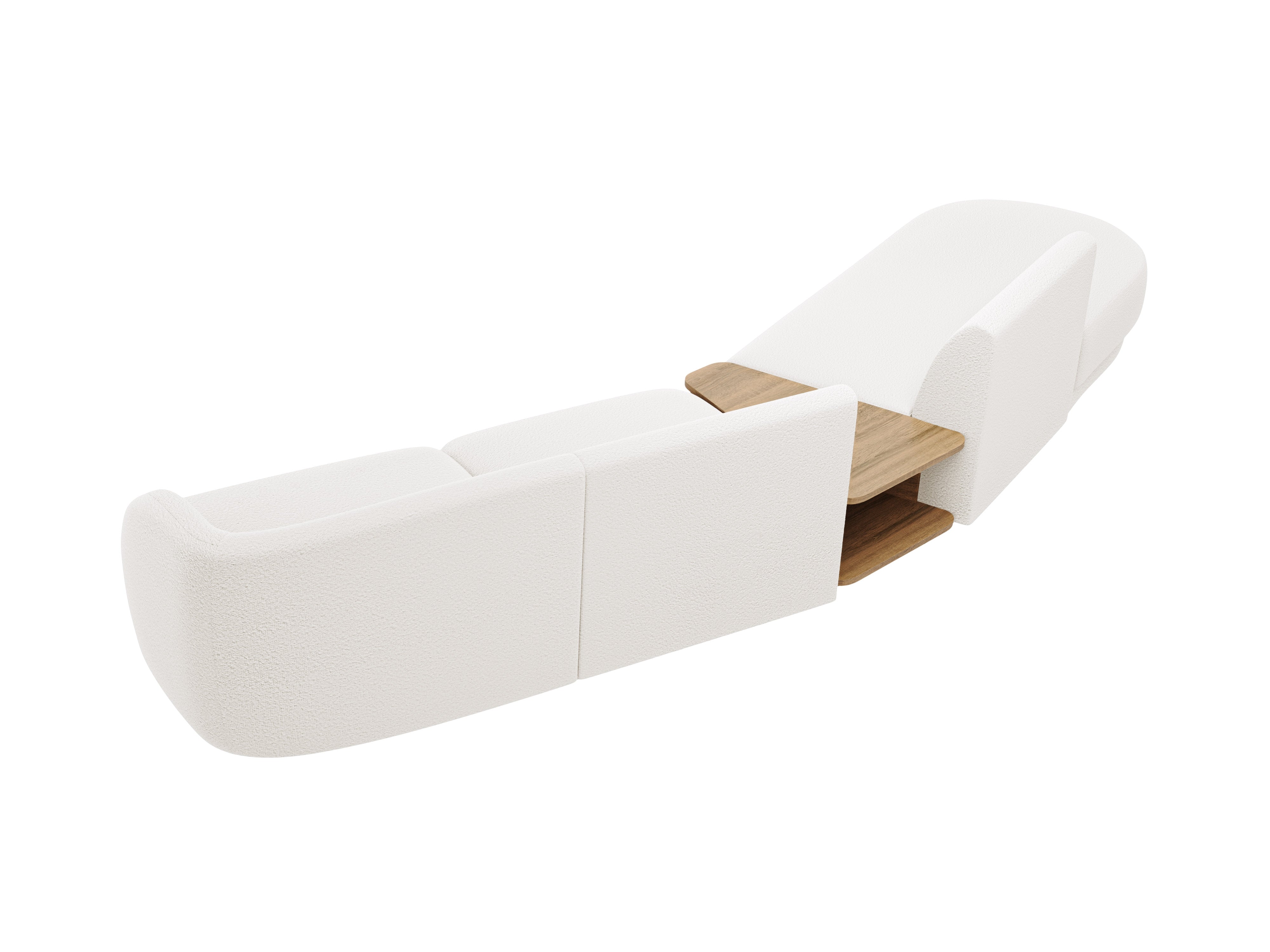Modulares Sofa links mit Tisch für 4 Personen MILEY weiß Boucle