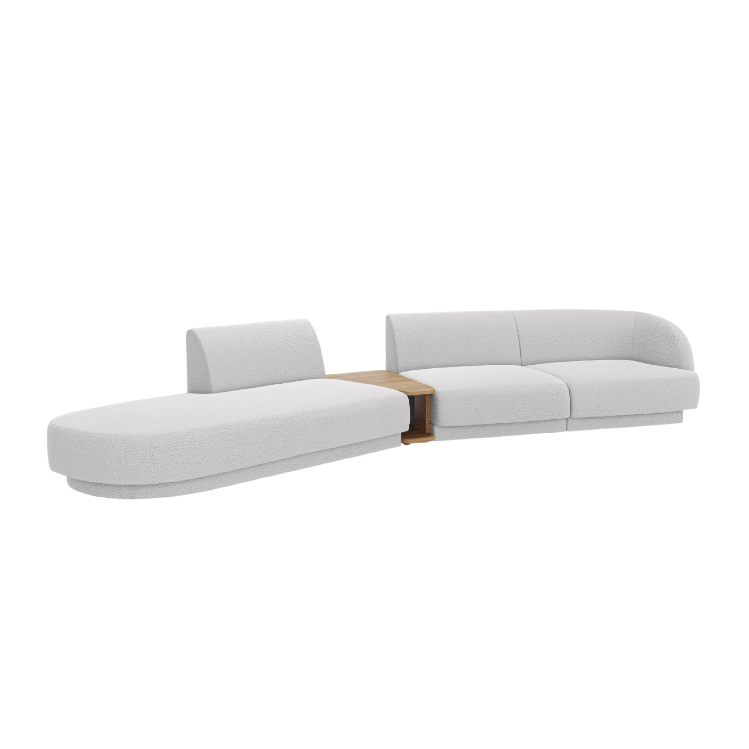 Left-facing modular sofa with table for 4 people MILEY light gray boucle