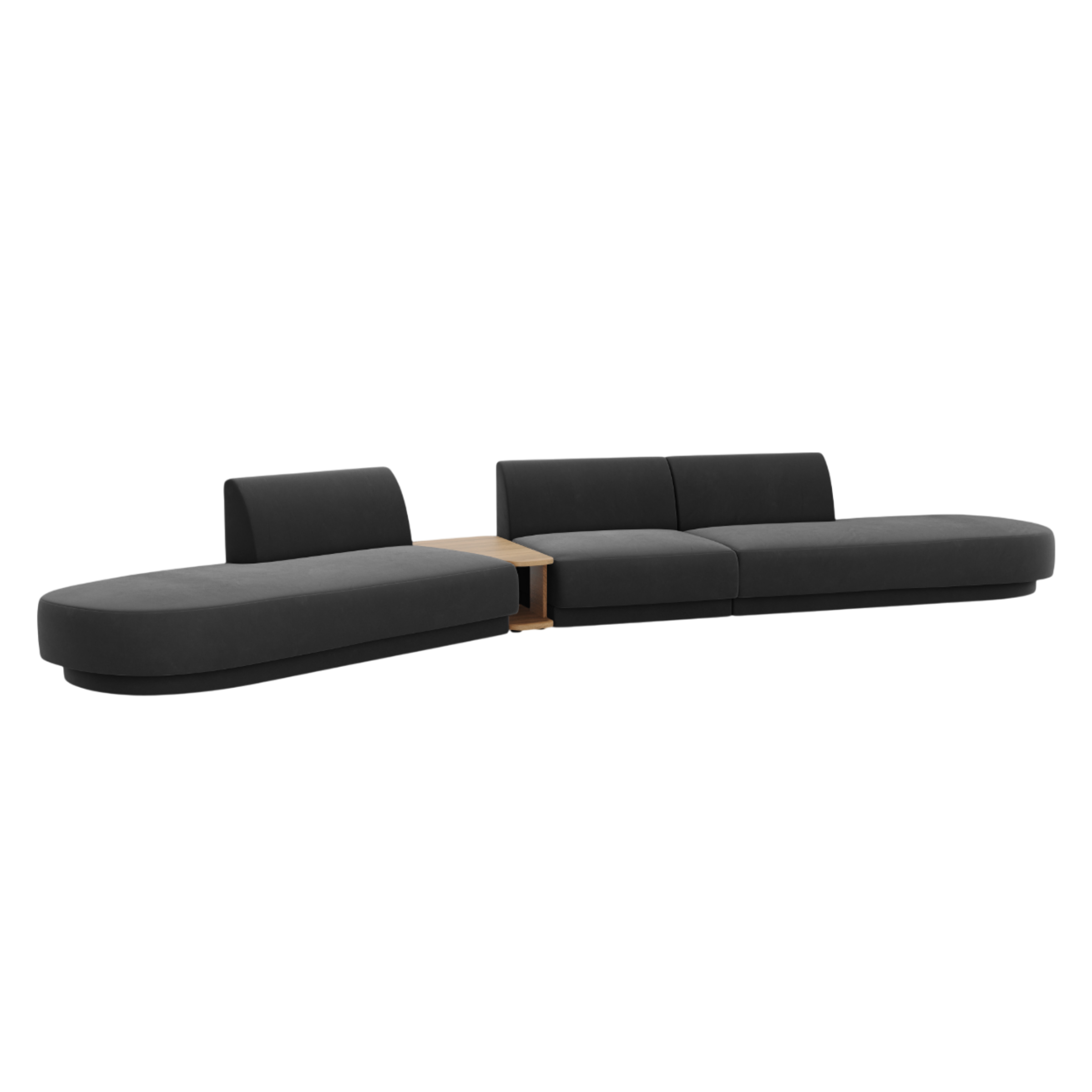 Modulares Sofa links mit Tisch, 5-sitzig, samtig MILEY grau