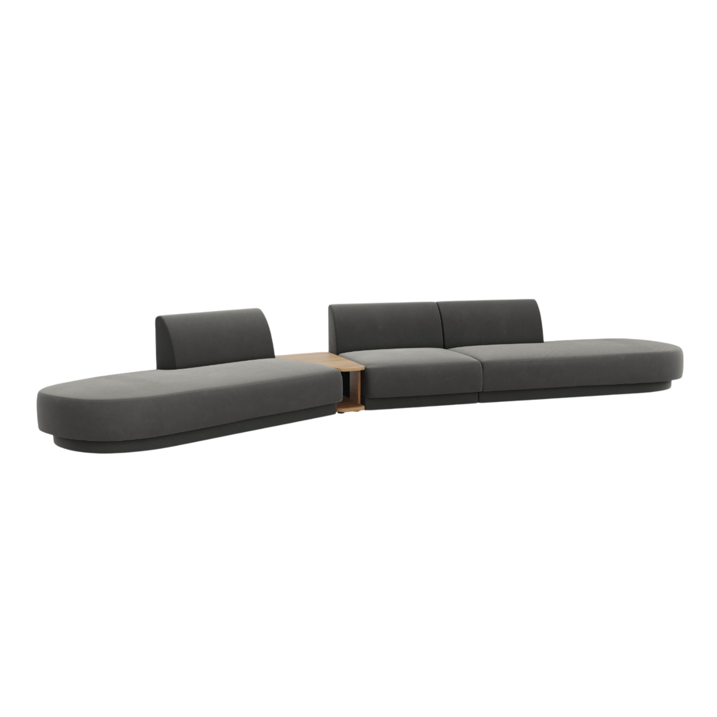 Modulares Sofa links mit Tisch für 5 Personen, samtig, MILEY, hellgrau