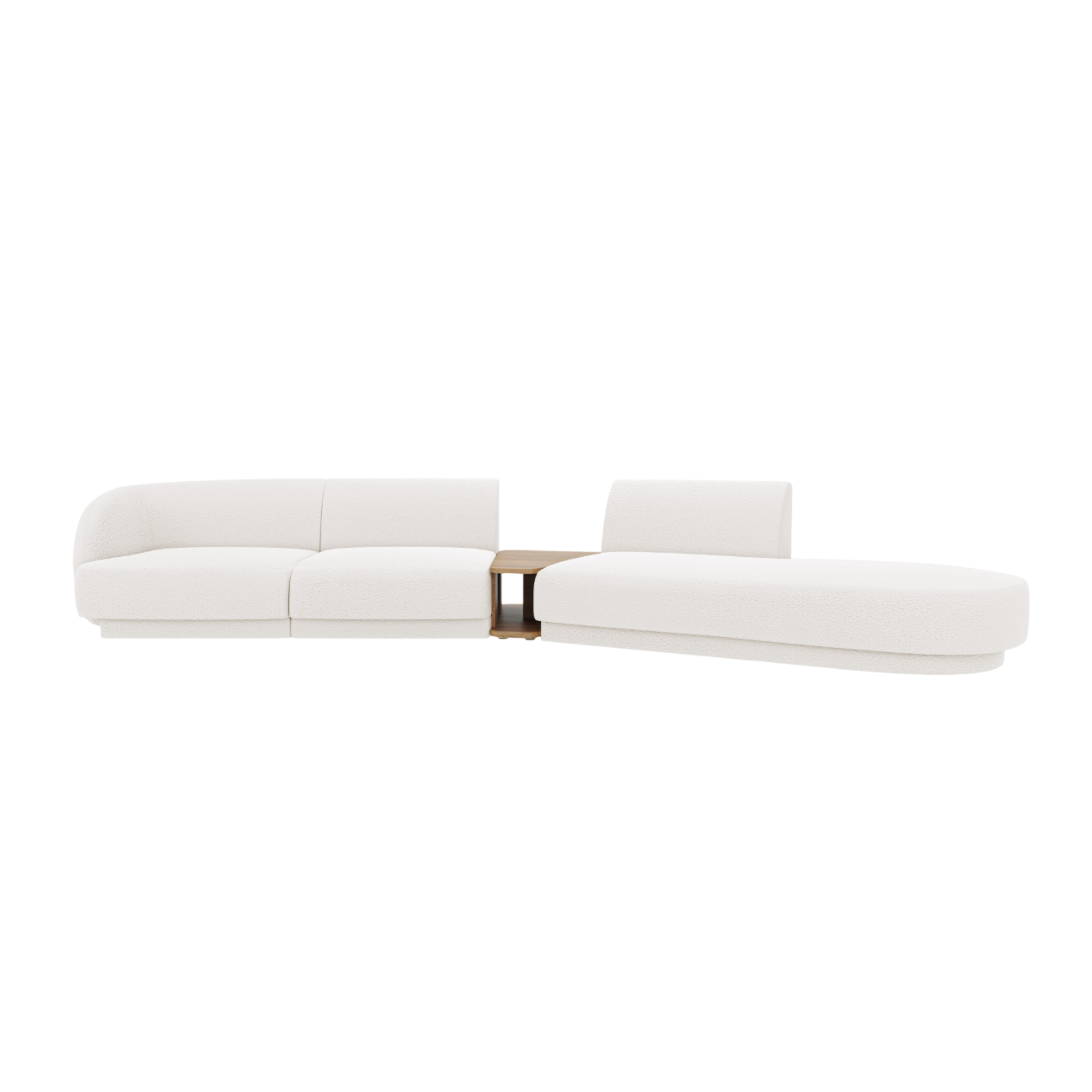 Right-facing modular sofa with table for 4 people MILEY white boucle