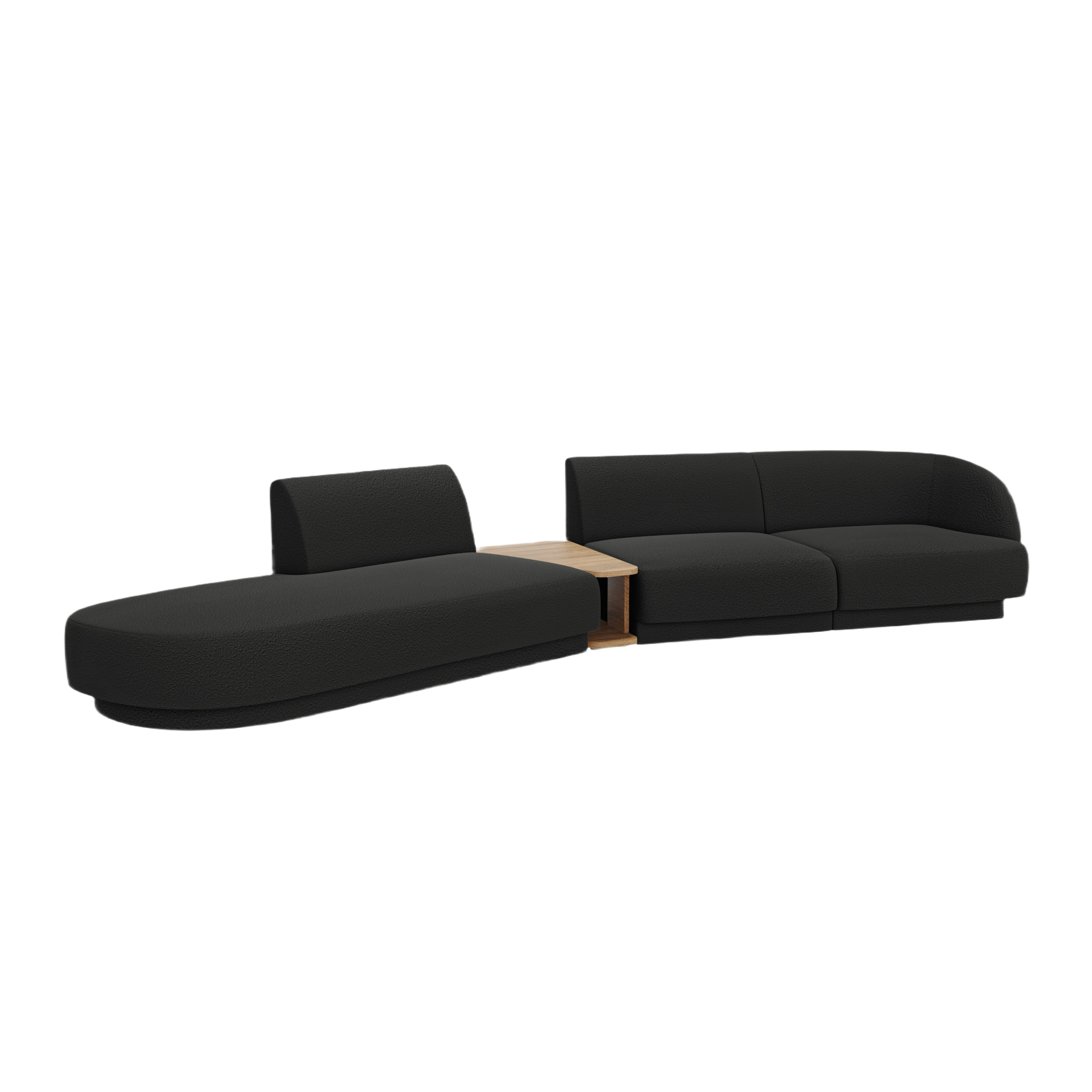 Left-sided modular sofa with table for 4 people MILEY black boucle