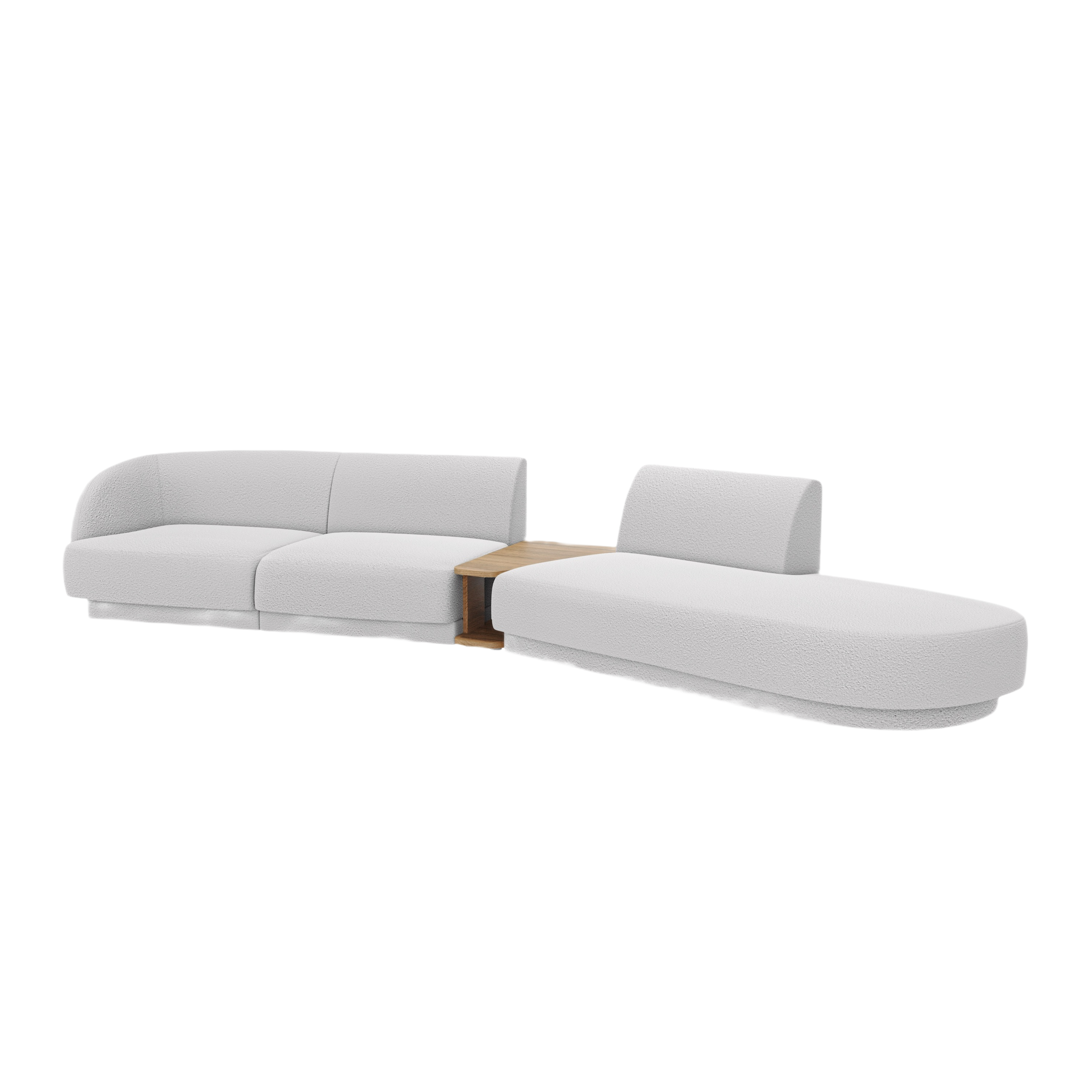 Modulares Sofa mit Tisch, 4-Sitzer, rechtsseitig, MILEY, hellgraue Boucle