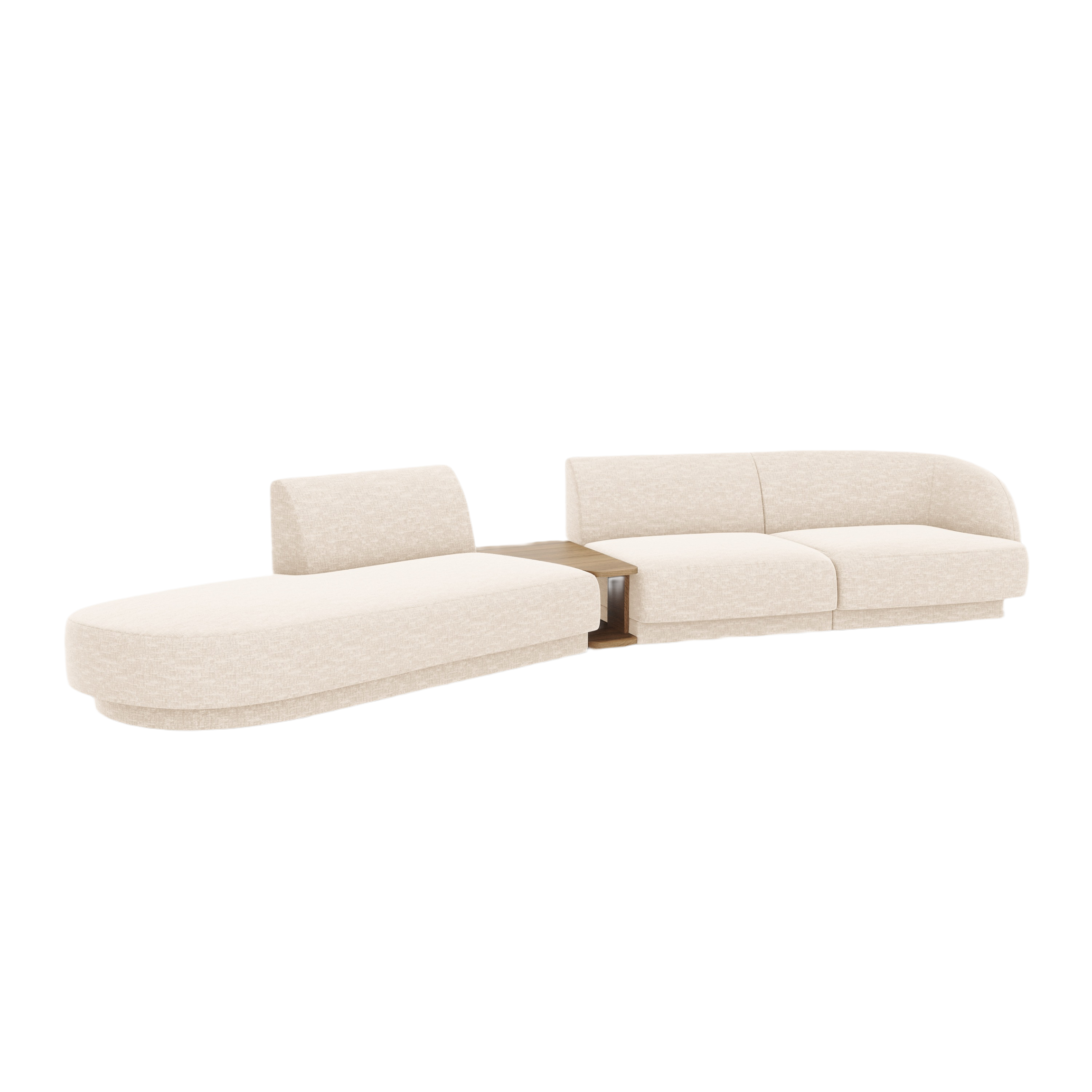 Modulares Sofa links mit Tisch für 4 Personen MILEY hellbeige schimmernder Chenille