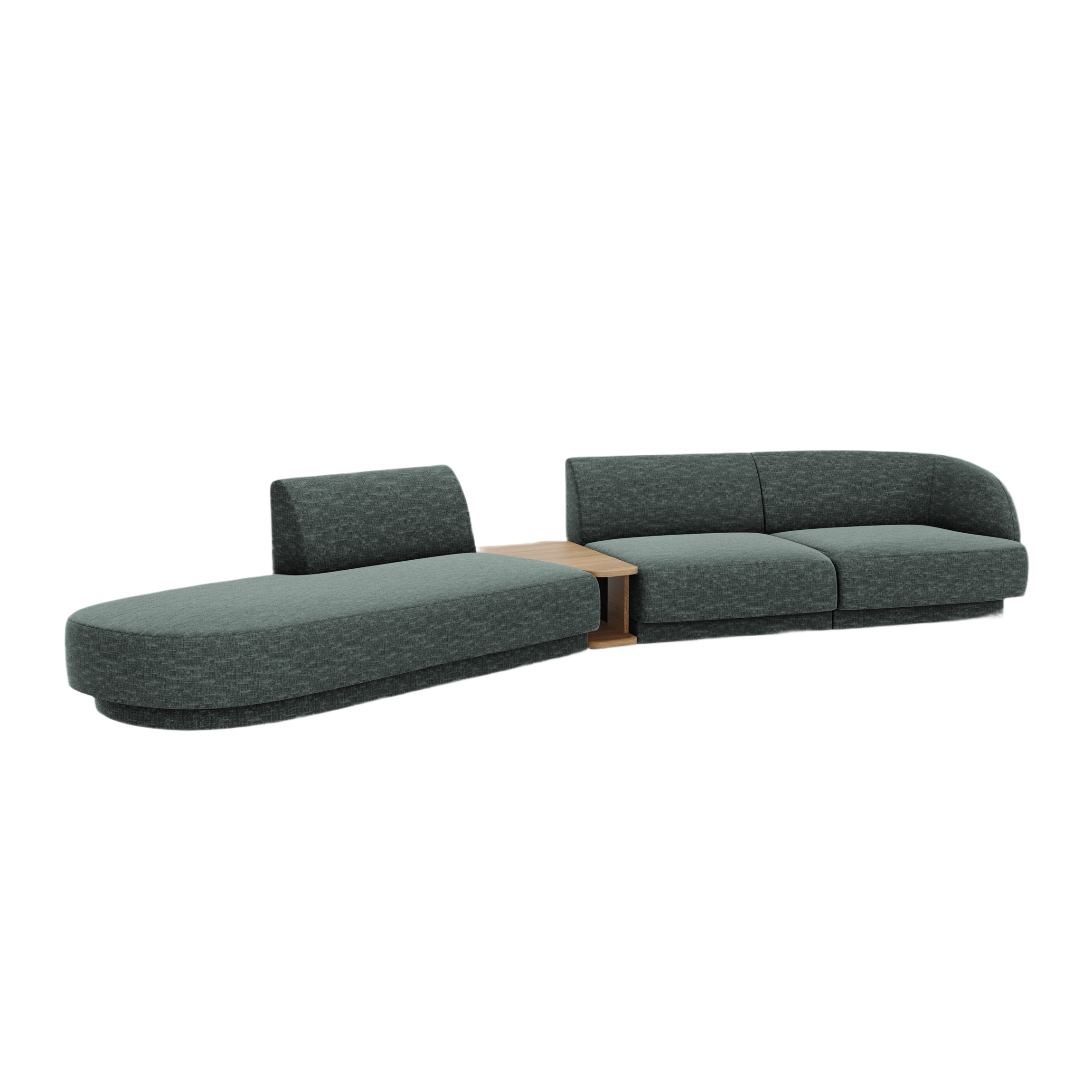 Left-sided modular sofa with table for 4 people MILEY petrol silky chenille