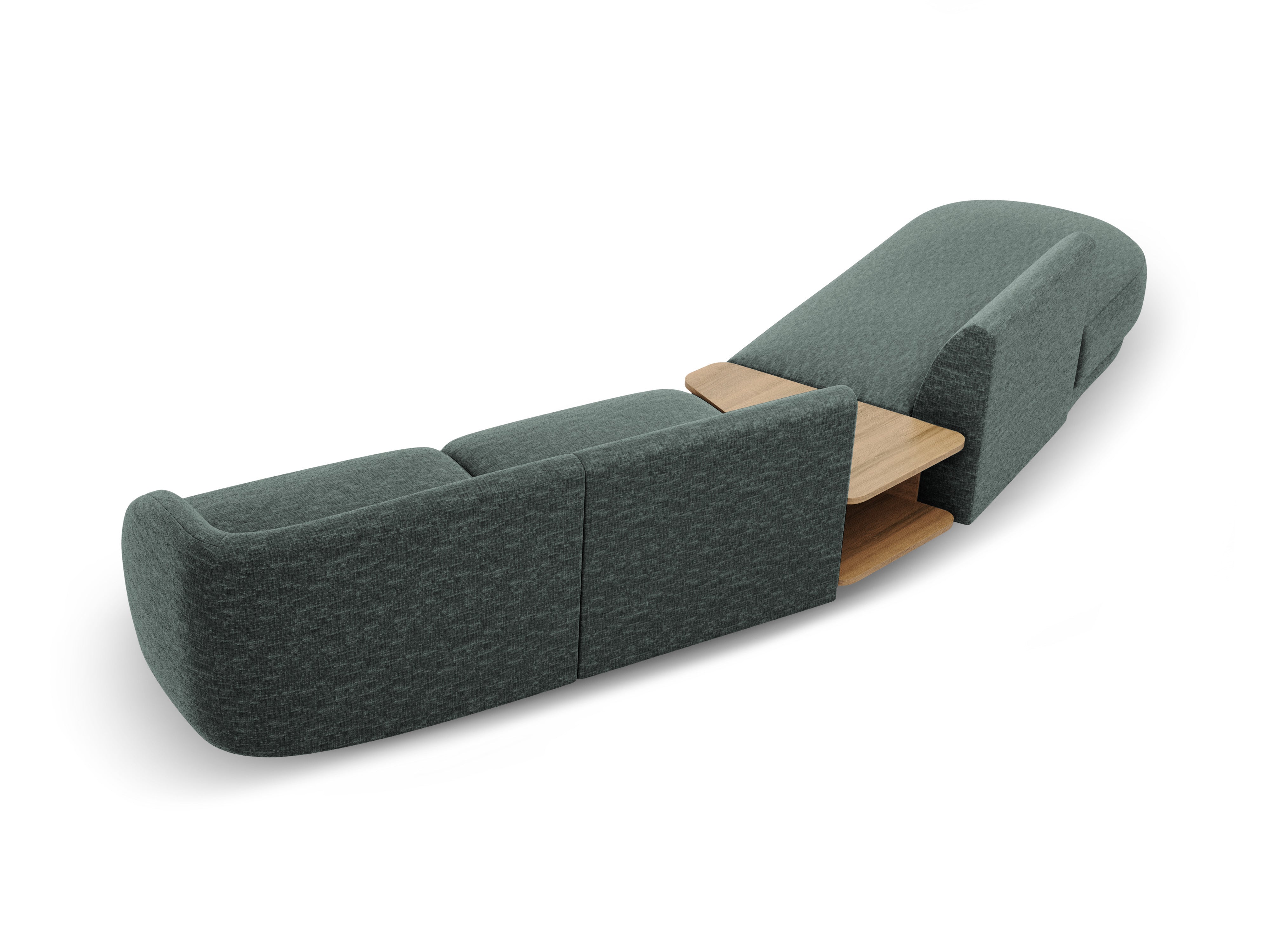 Left-sided modular sofa with table for 4 people MILEY petrol silky chenille