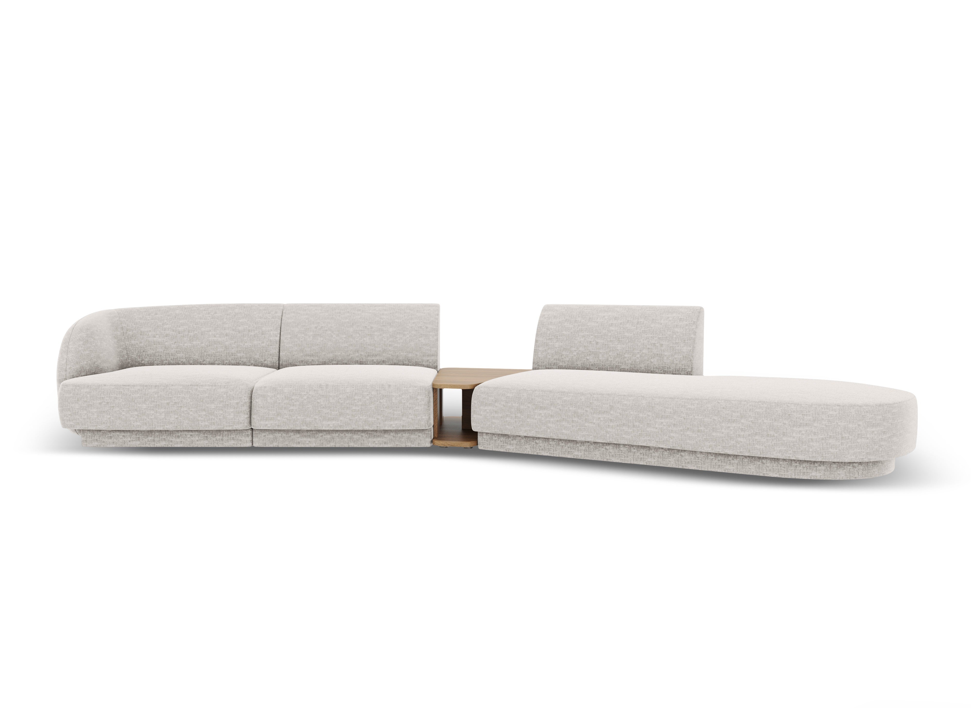 Right-facing modular sofa with table for 4 people MILEY light gray silky chenille