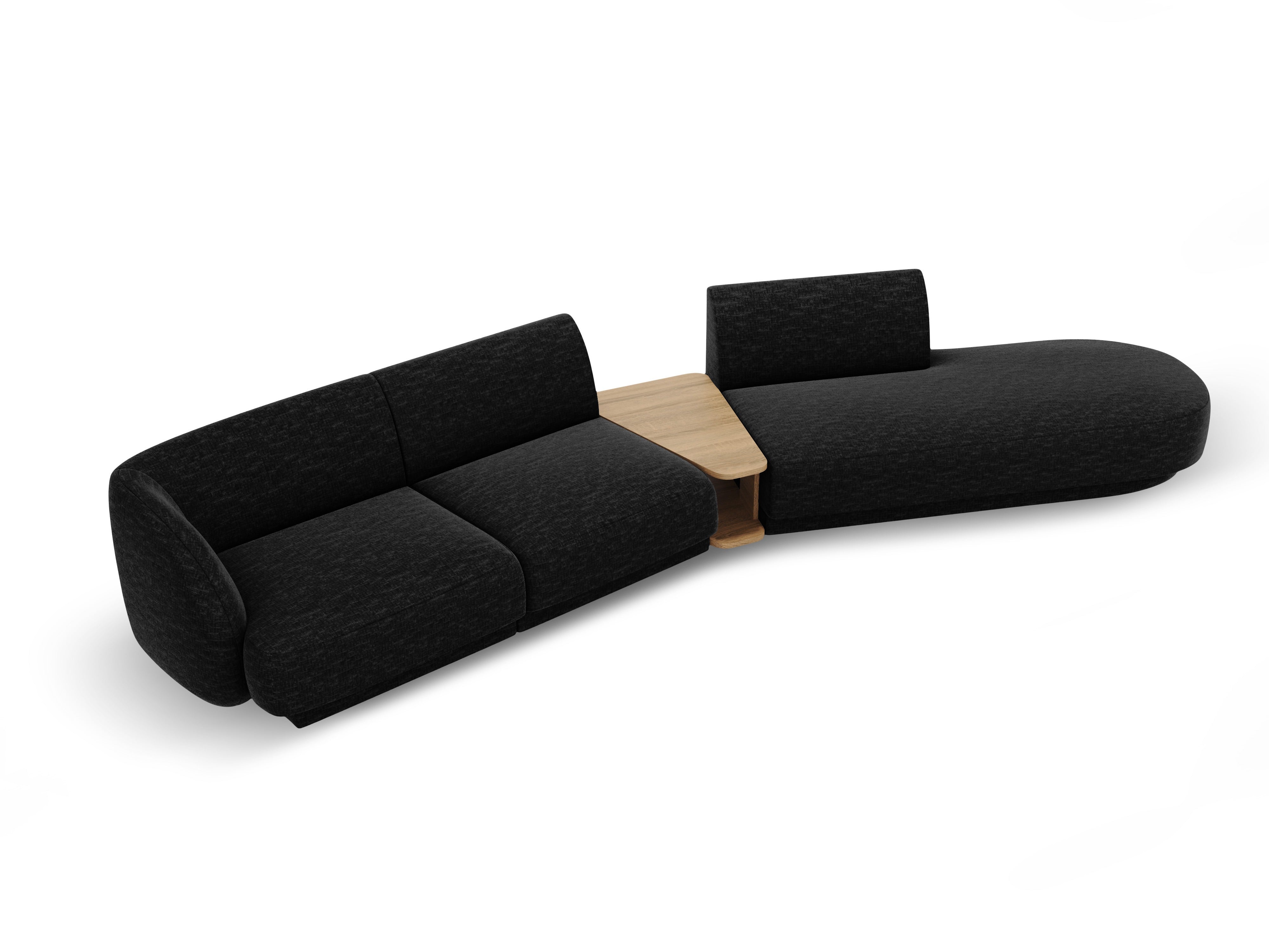 Modulares Sofa mit Tisch, 4-Sitzer, rechtsseitig, MILEY, schwarzer Chenille, seidig