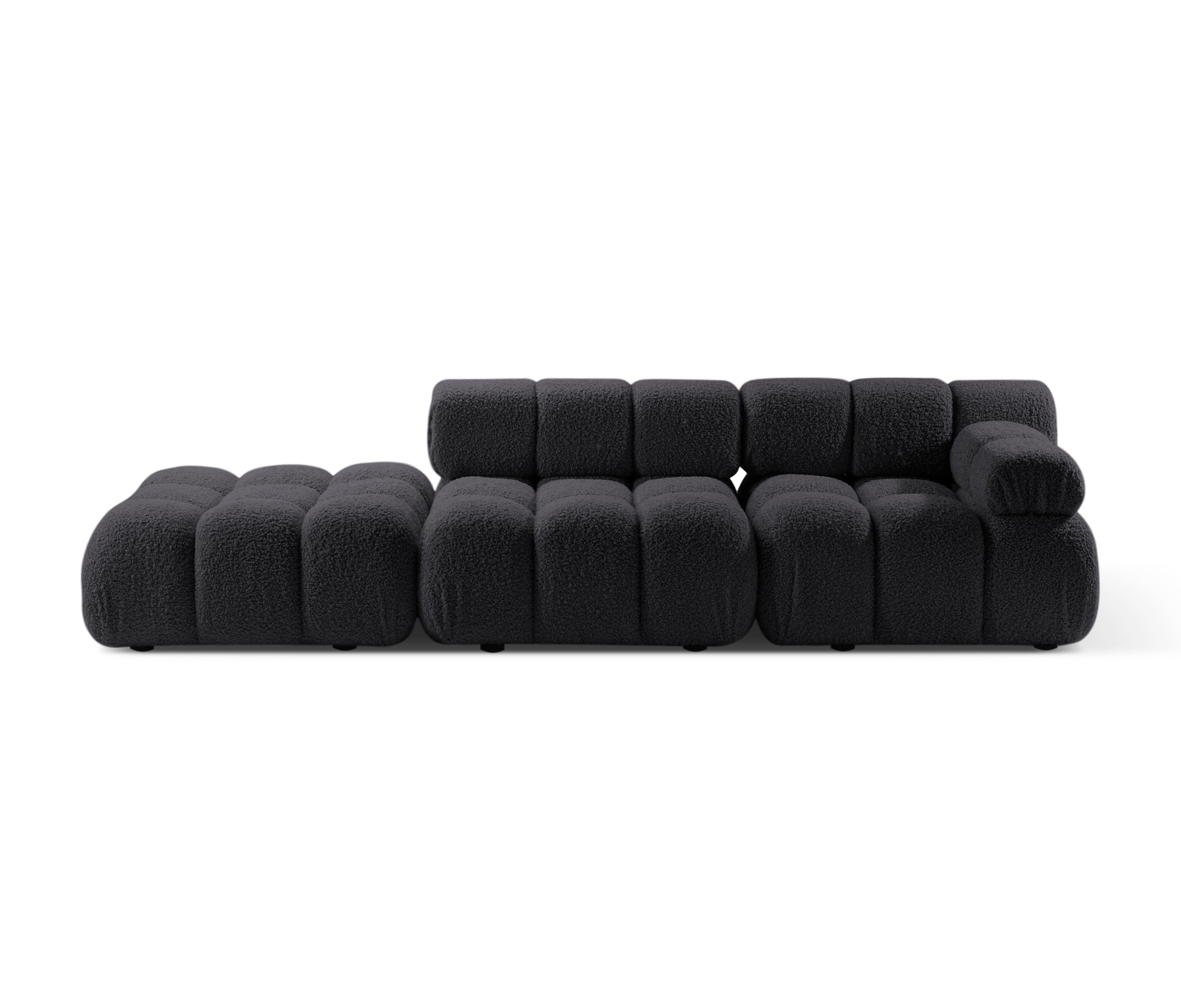 Open left-sided modular sofa BELLIS in graphite boucle.
