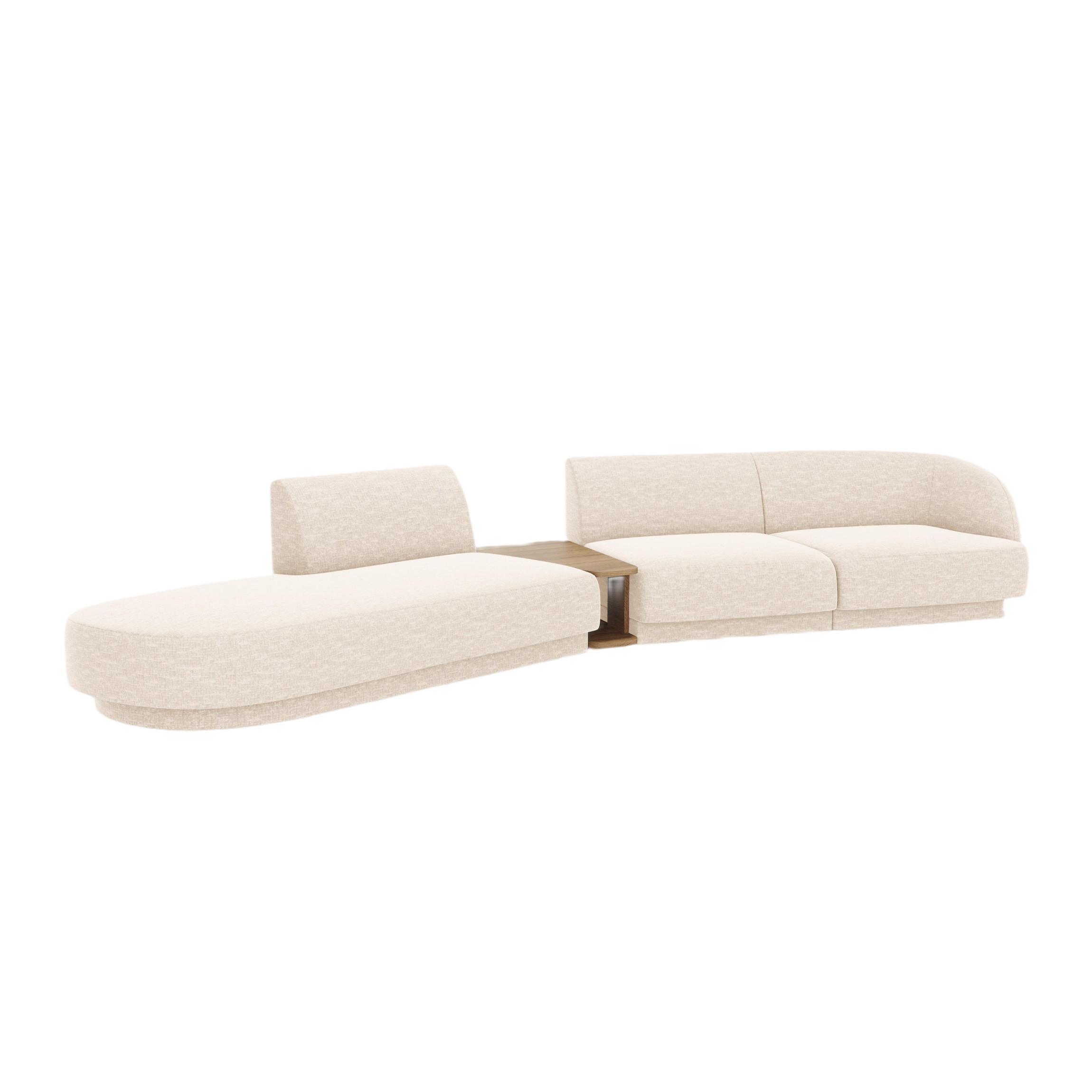 Modulares Sofa links mit Tisch für 4 Personen MILEY Elfenbein Chenille