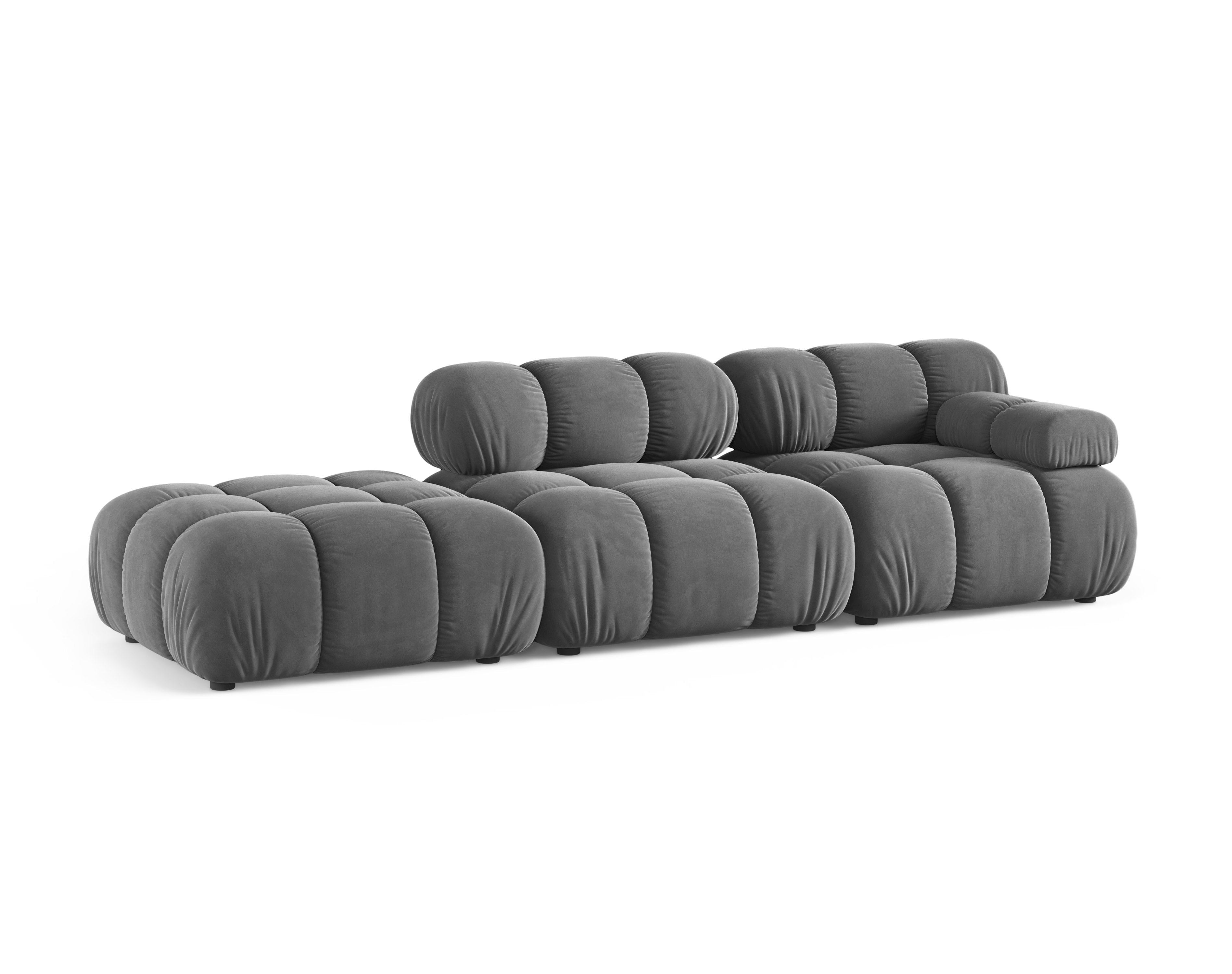 Open left-sided modular sofa BELLIS in light gray velvet