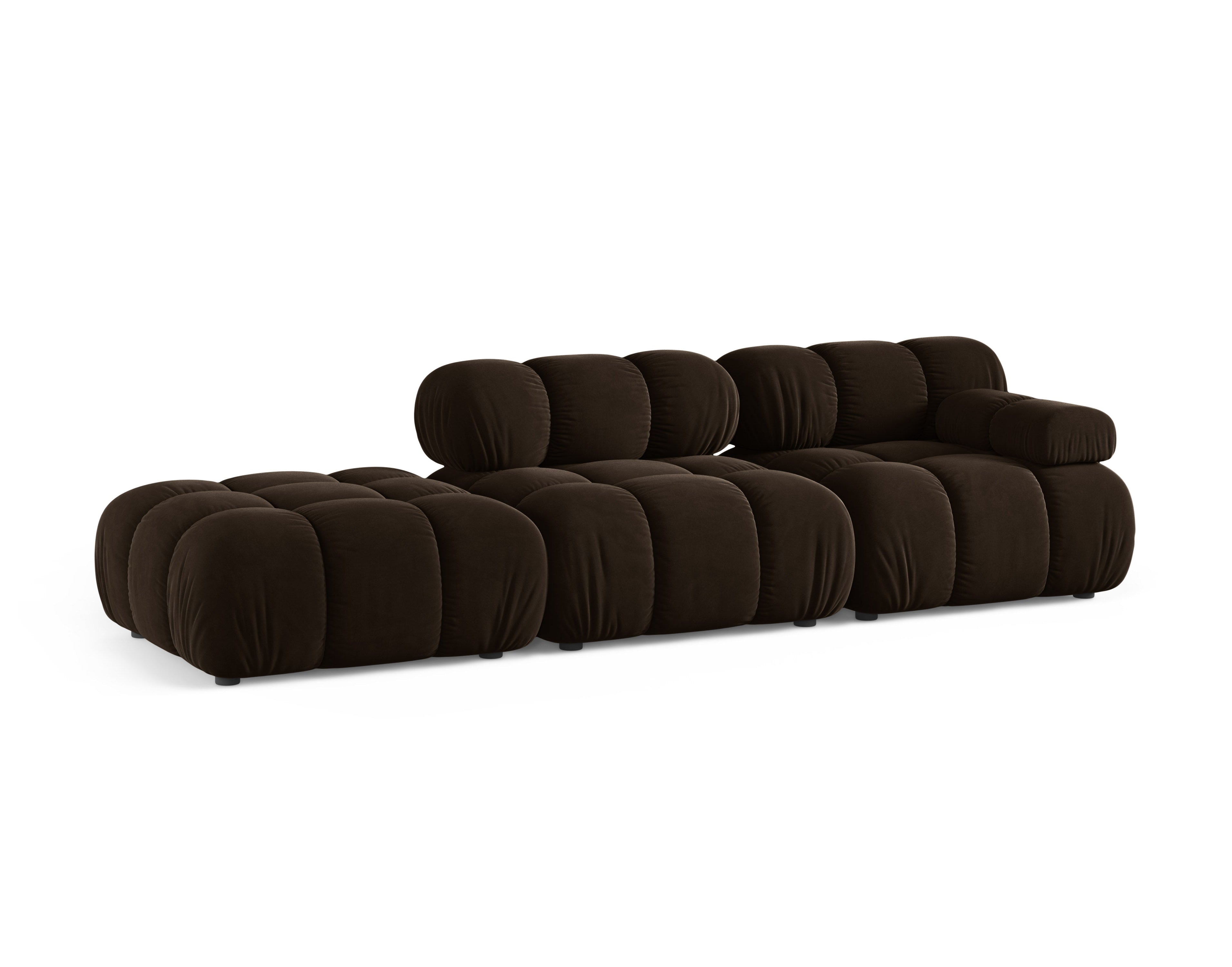 Open left-sided velvet modular sofa BELLIS in chocolate.