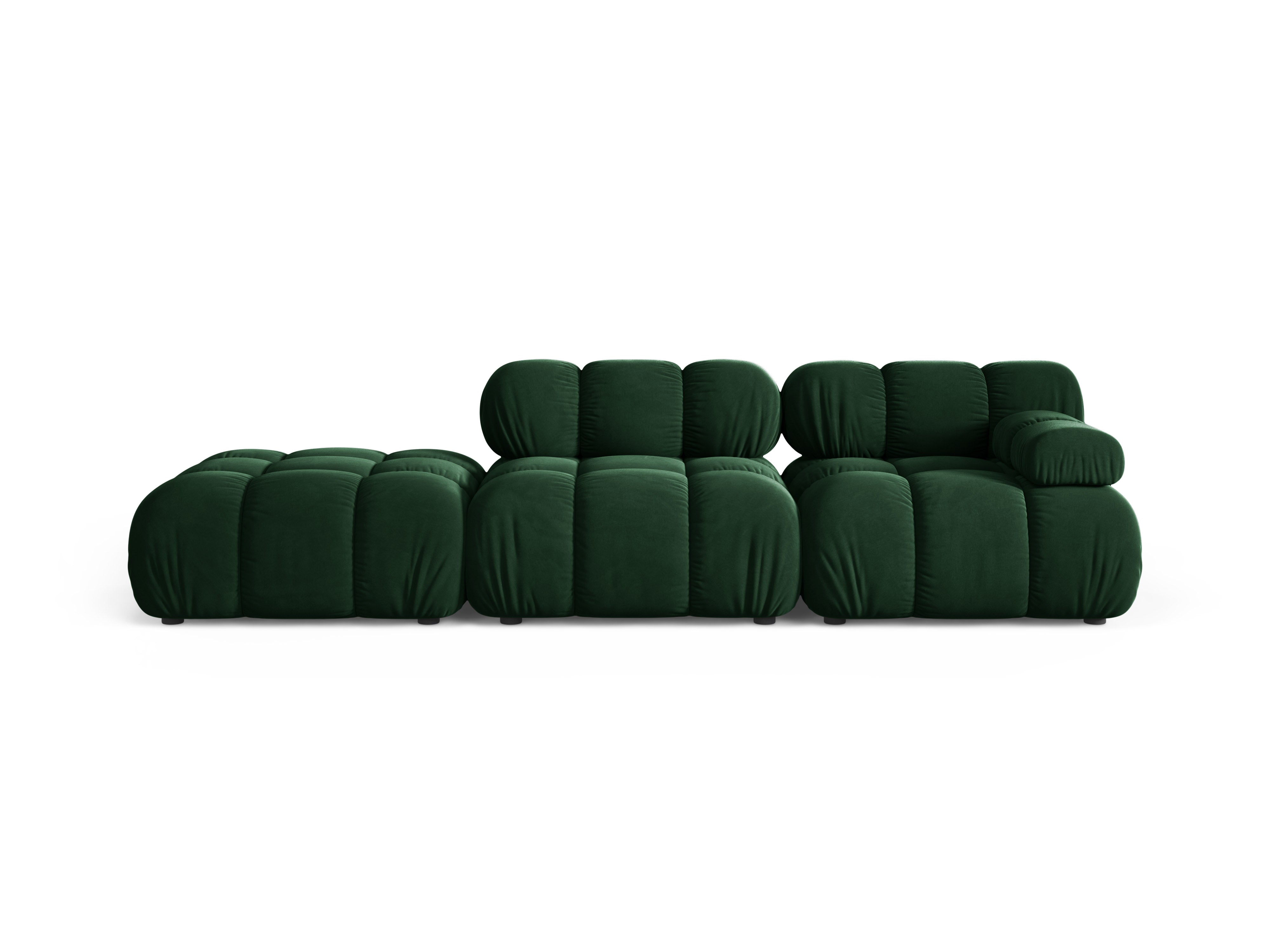 Open left-sided modular velvet sofa BELLIS in bottle green.