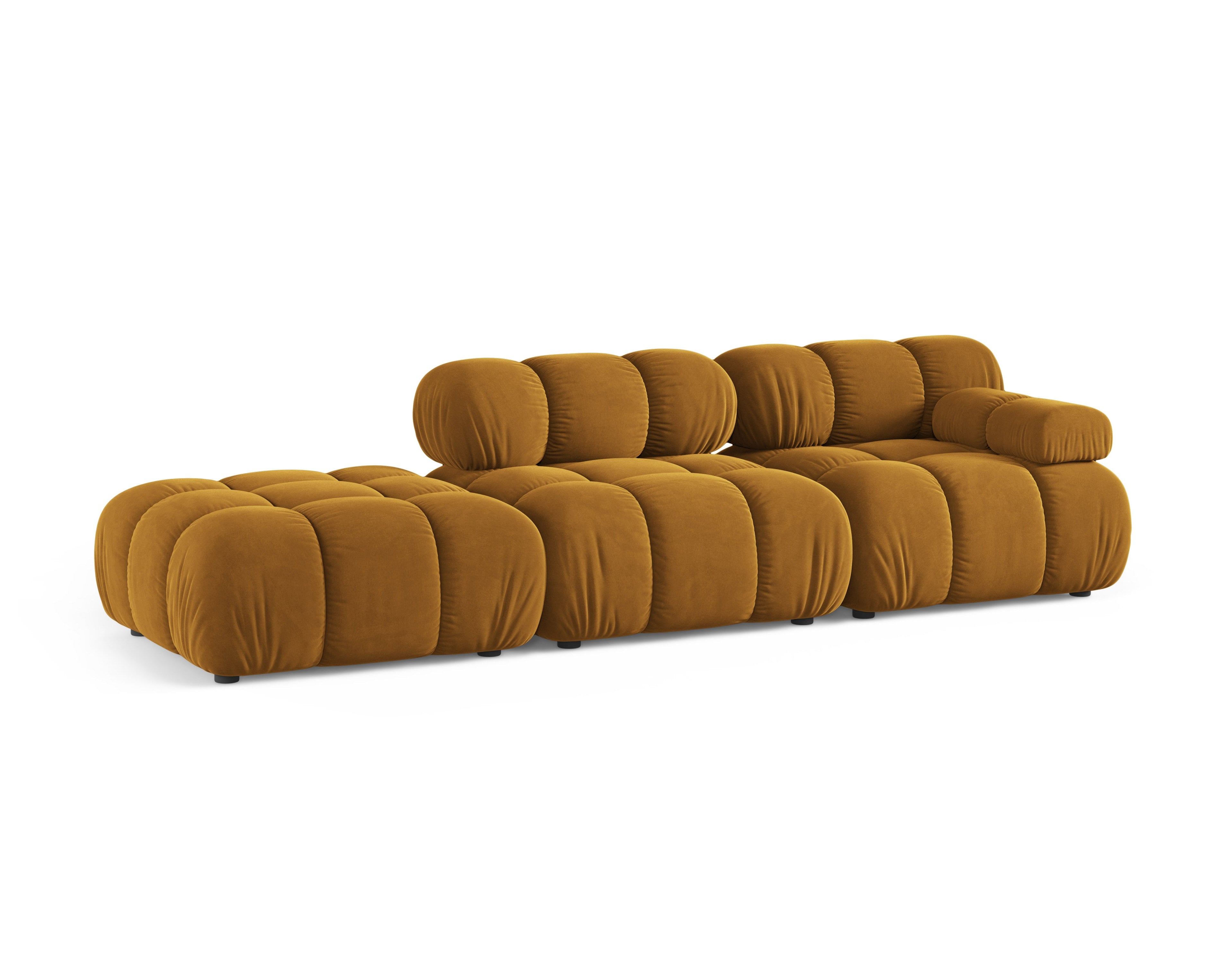 Open left-sided modular velvet sofa BELLIS in mustard.