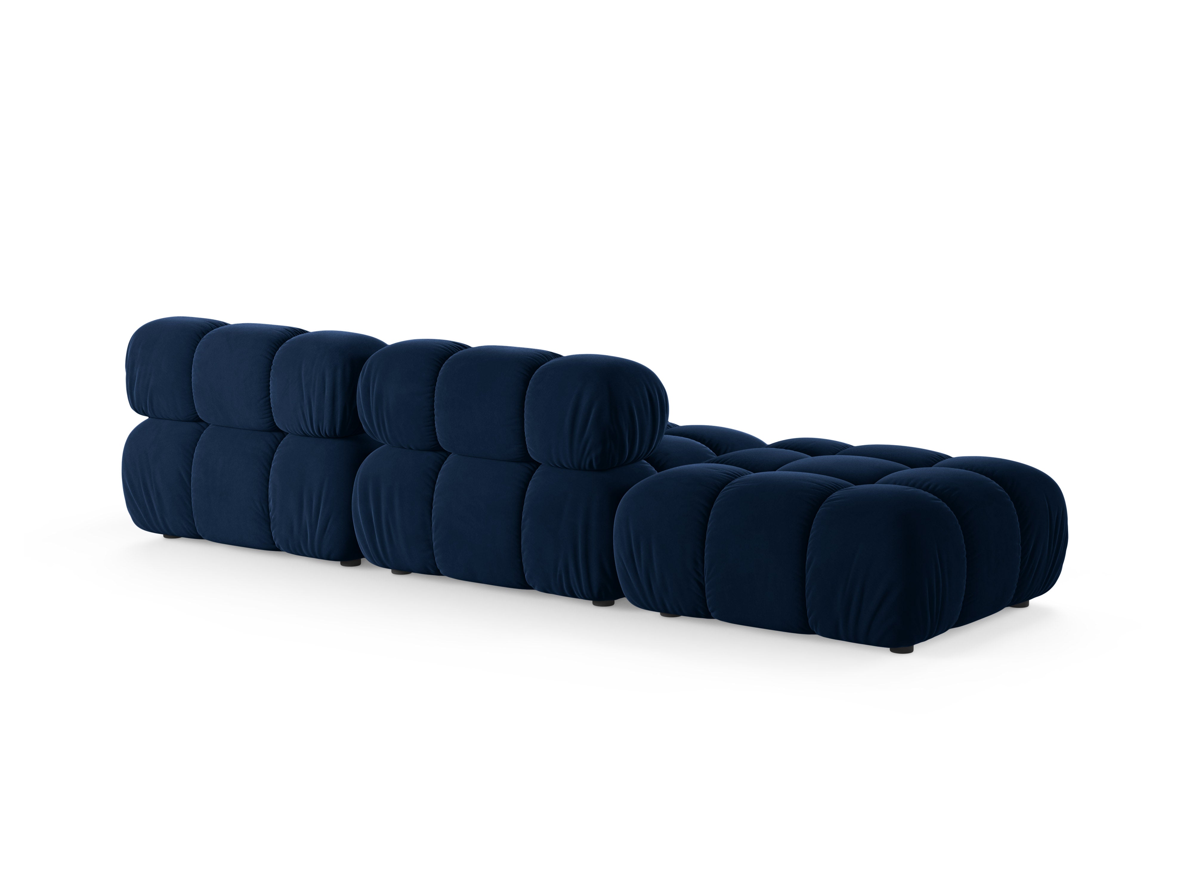 Open left-facing modular velvet sofa BELLIS in royal blue.