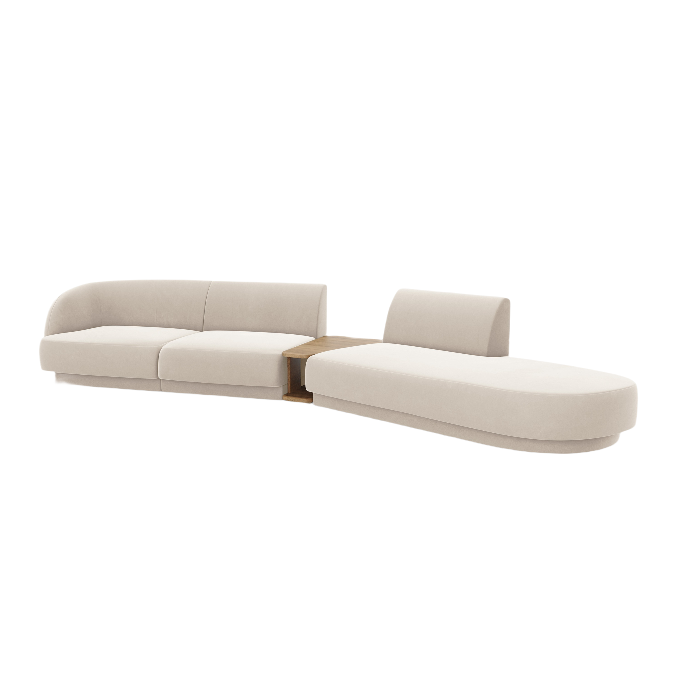 Modulares Sofa mit Tisch, 4-Sitzer, Samt MILEY in hellbeige, rechtsseitig