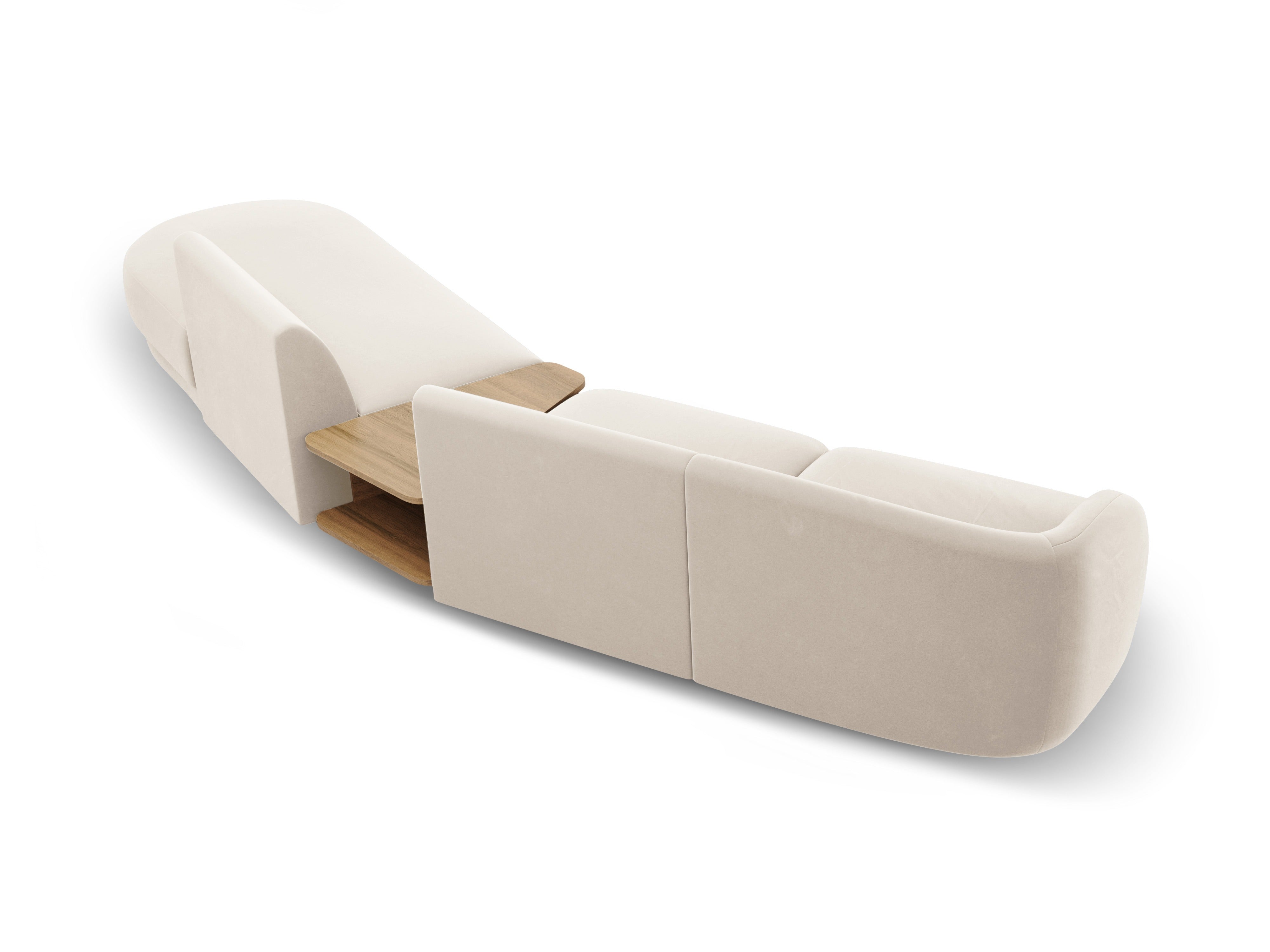 Modulares Sofa mit Tisch, 4-Sitzer, Samt MILEY in hellbeige, rechtsseitig